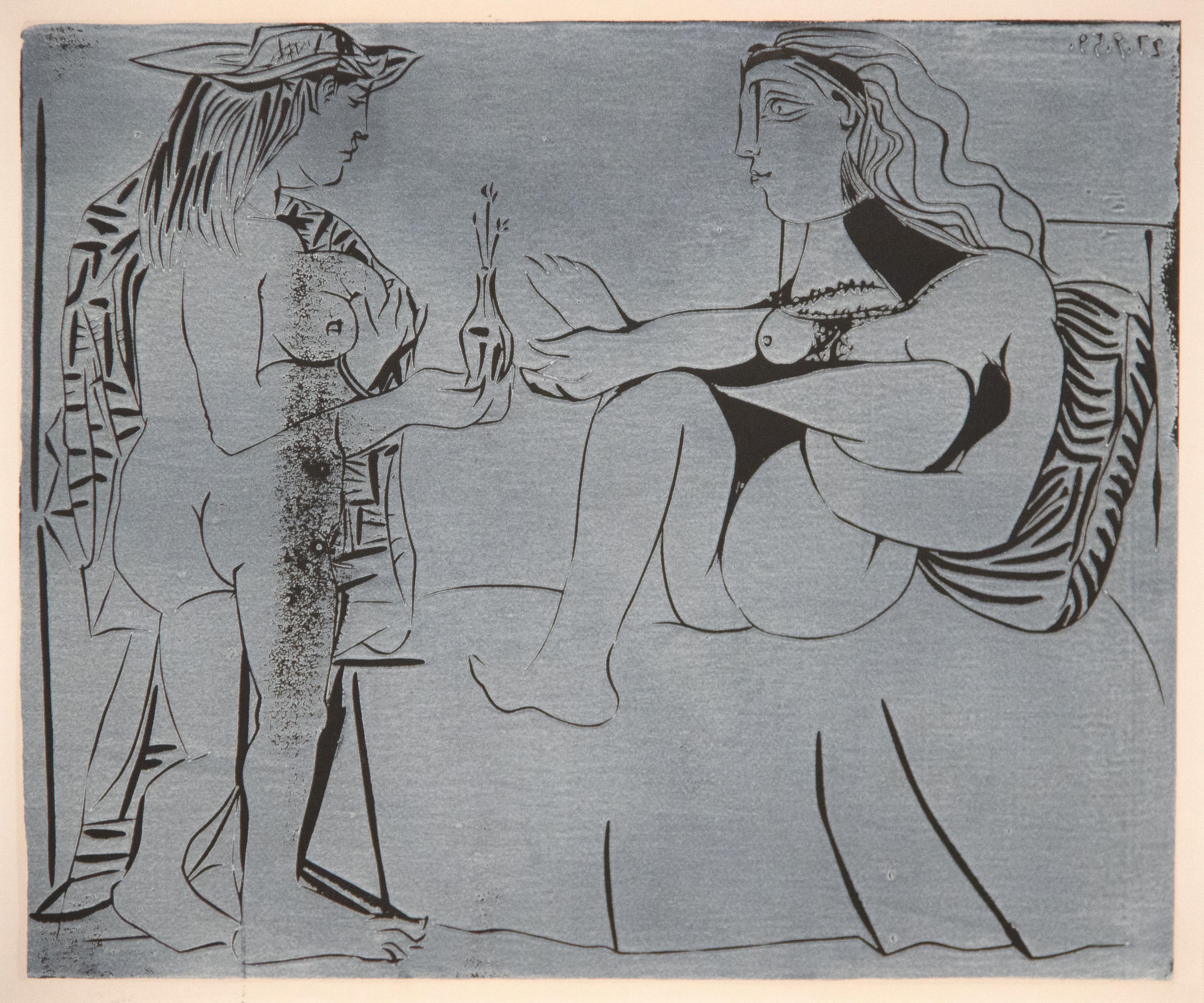 Deux femmes avec un vase à fleurs - Moderne Print par Pablo Picasso