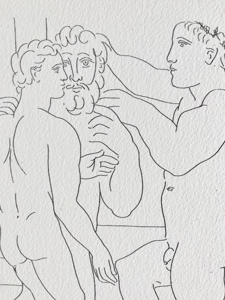 Deux Hommes sculptés (Suite Vollard Planche LII) - Gray Nude Print by Pablo Picasso