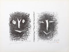 Deux Masques, Cubist Lithograph by Pablo Picasso