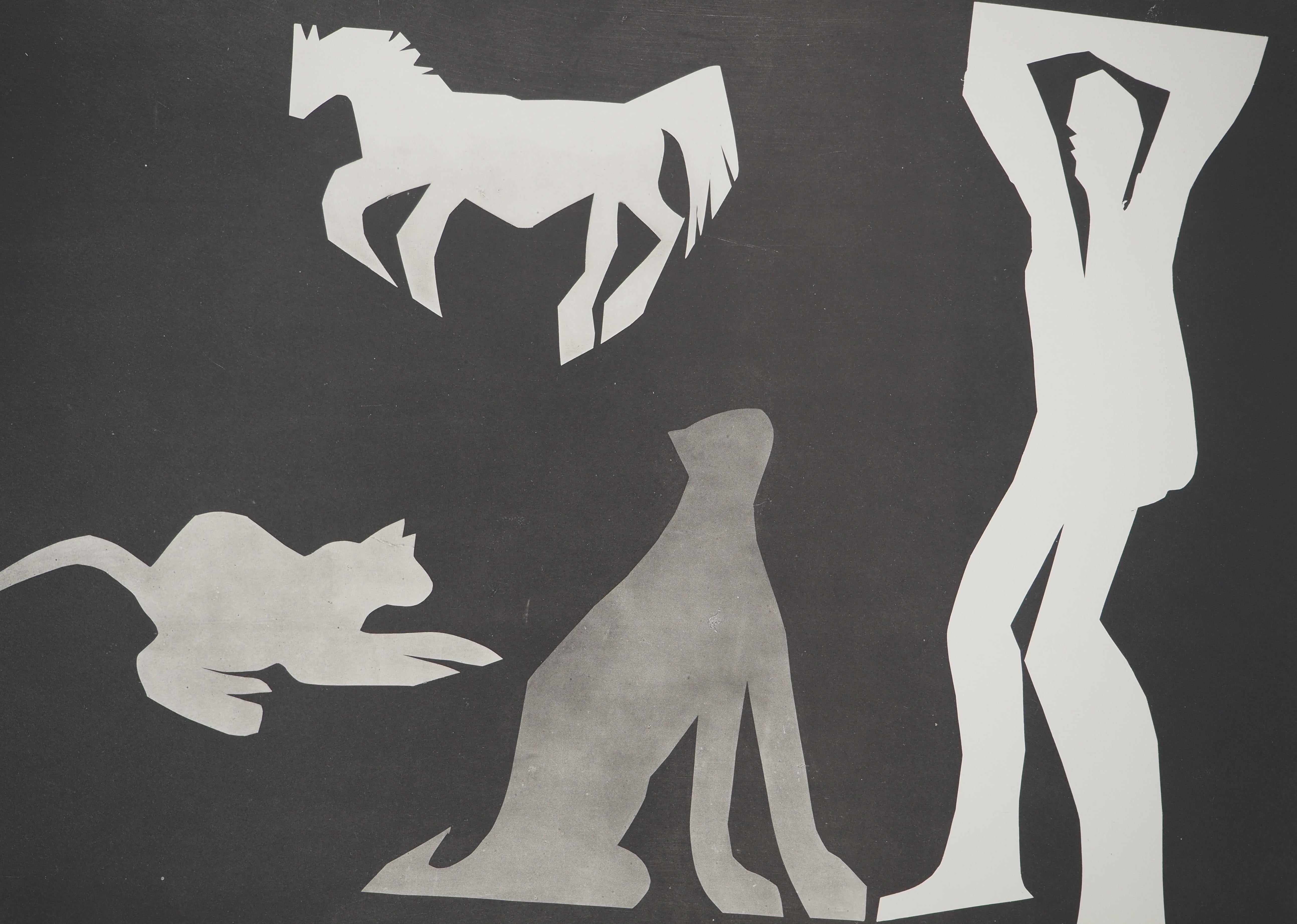 Diurnes : Man with Cats - Collotype et pochoir d'origine (Cramer #115) - Print de Pablo Picasso
