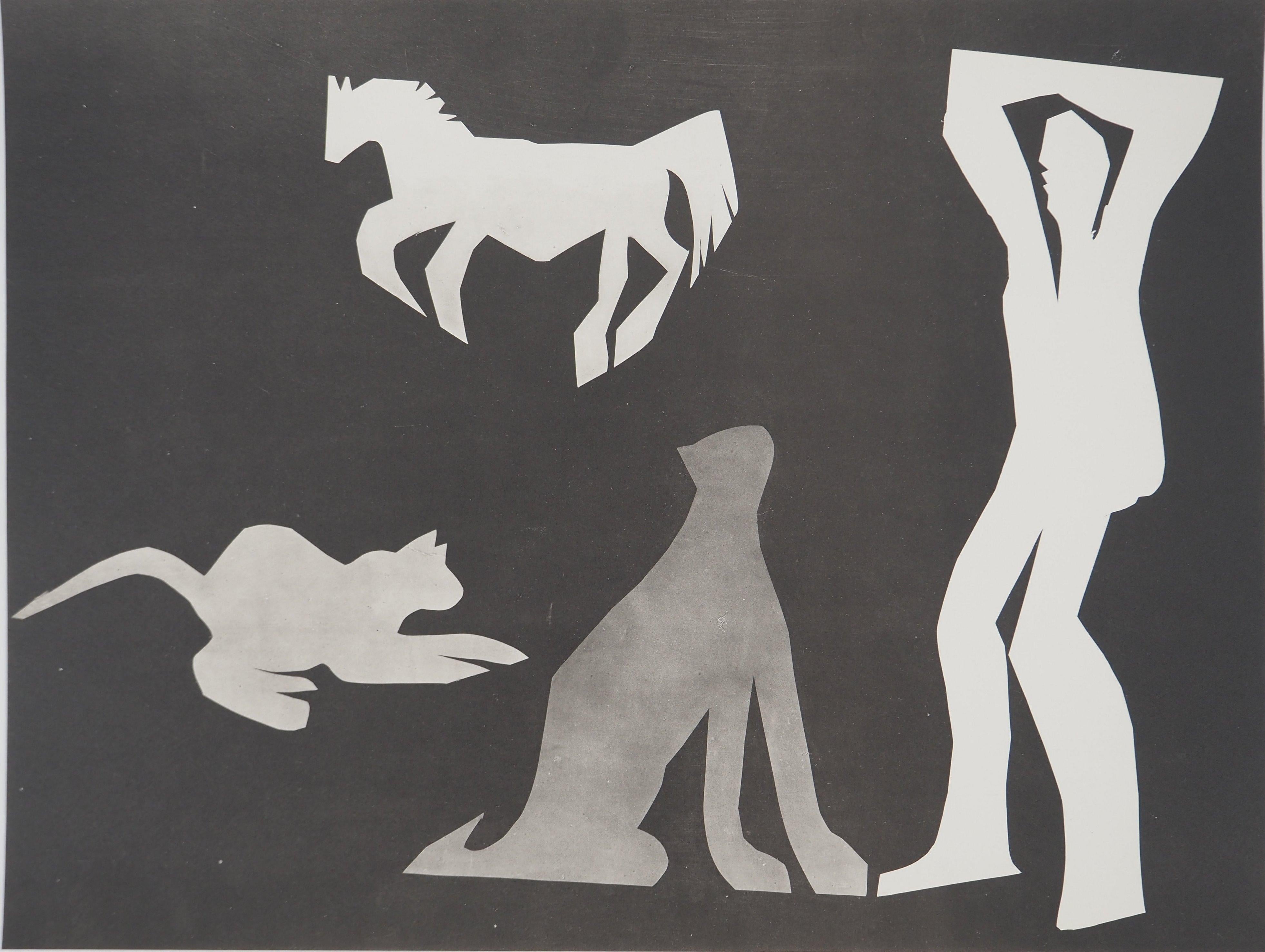 Diurnes : Man with Cats - Original Collotype and Stencil (Cramer #115)