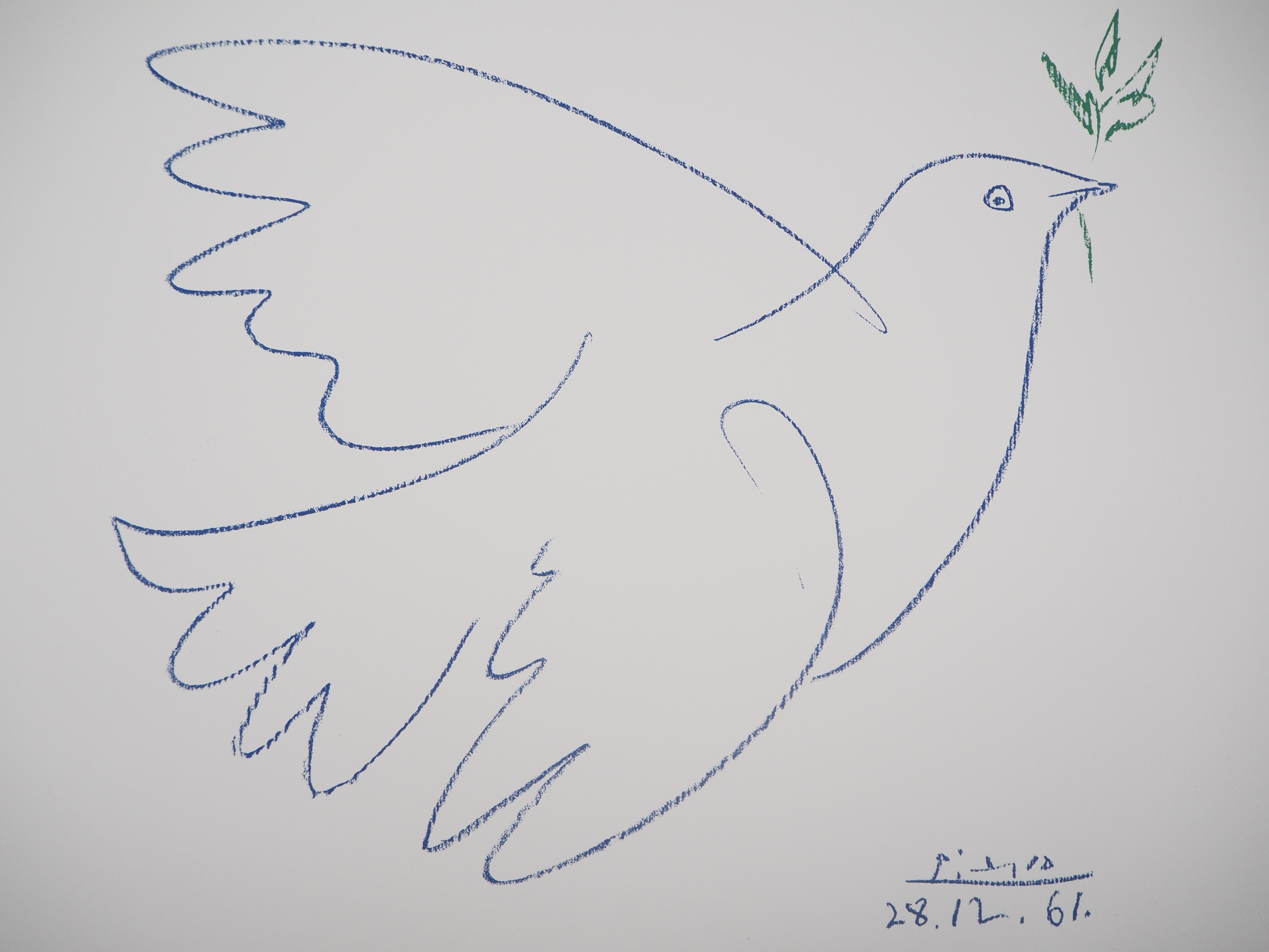 Pablo Picasso (after)
Dove of Peace

Lithograph
Signature printed in the plate
Dated 28-12-61 in the plate
On Arches vellum 38 x 56 cm (c. 14.9 x 22 inch)

Excellent condition

Information : Picasso offered this lithograph and the rights to edit it