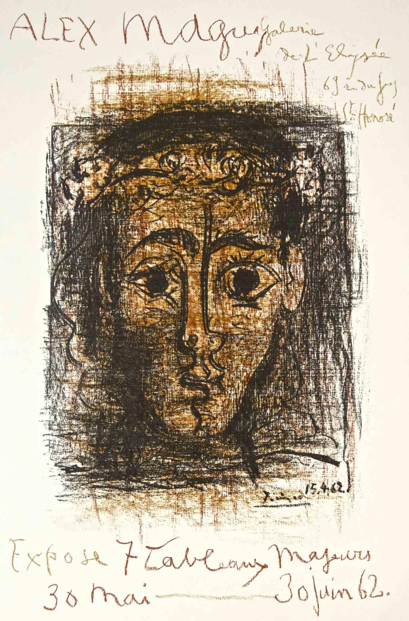 Plakat von Pablo Picasso für die Ausstellung von Alex Maguy in der Galerie de l'Elysée von Mai bis Juni 1962. In der Platte signiert und datiert.

Farblithographie, aus einer Auflage von 1.000 Exemplaren.

Bezug: Bloch 1298; Czwiklitzer 50; Rodrigo