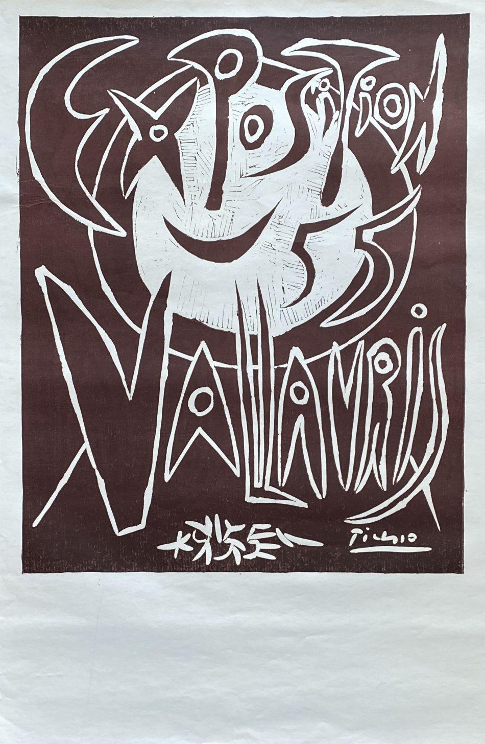 Pablo Picasso Interior Print - Exposition Vallauris 1955 - Tall Original Linocut Signed in the Plate 