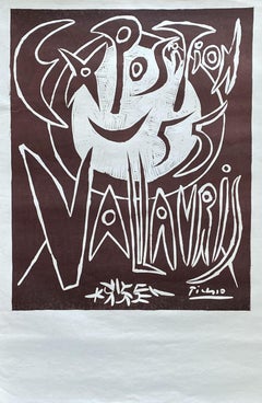 Exposition Vallauris 1955 - Tall Original Linocut Signed in the Plate 