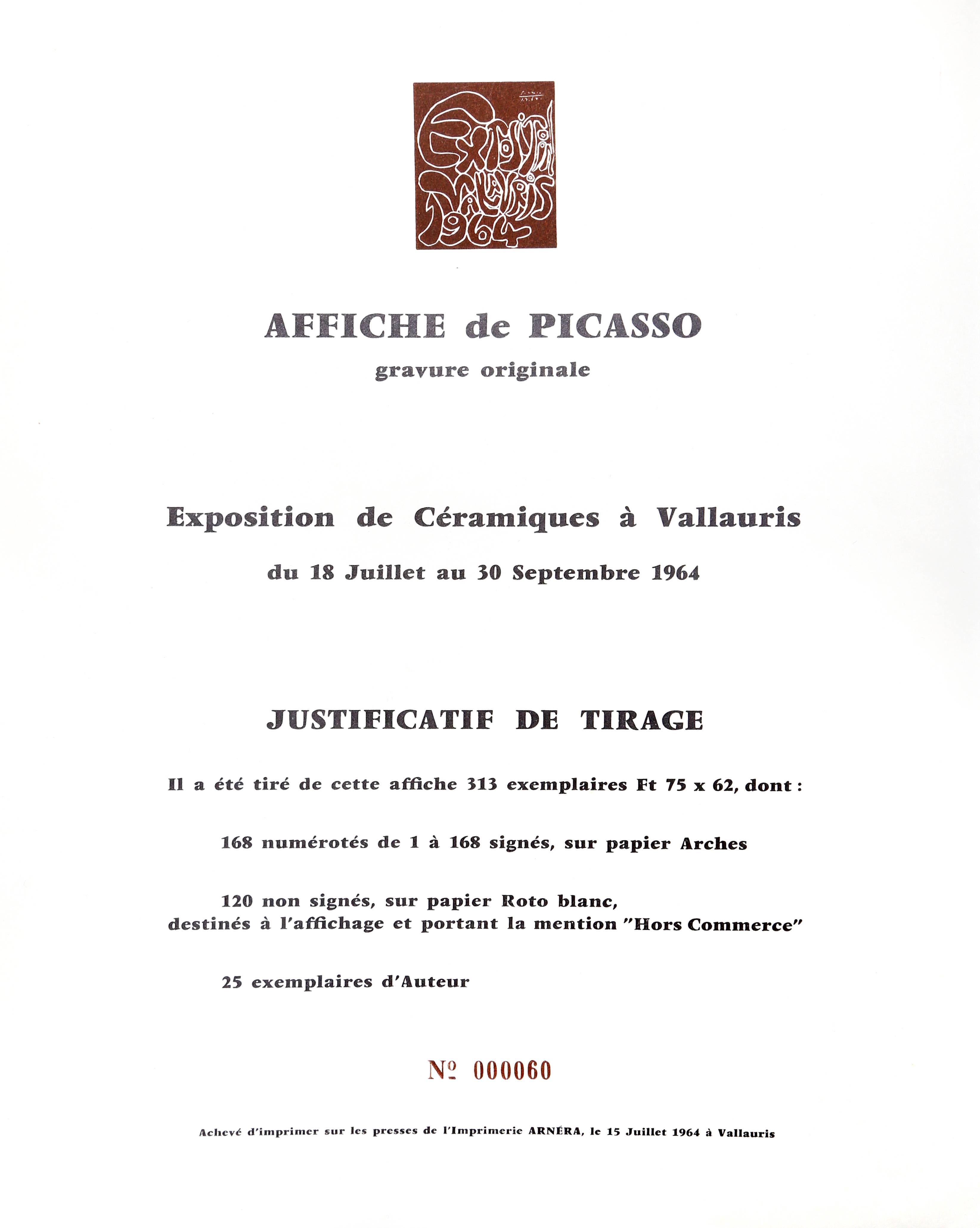 Exposition Vallauris 1964, signiert im Lino-Schliff von Pablo Picasso im Angebot 3