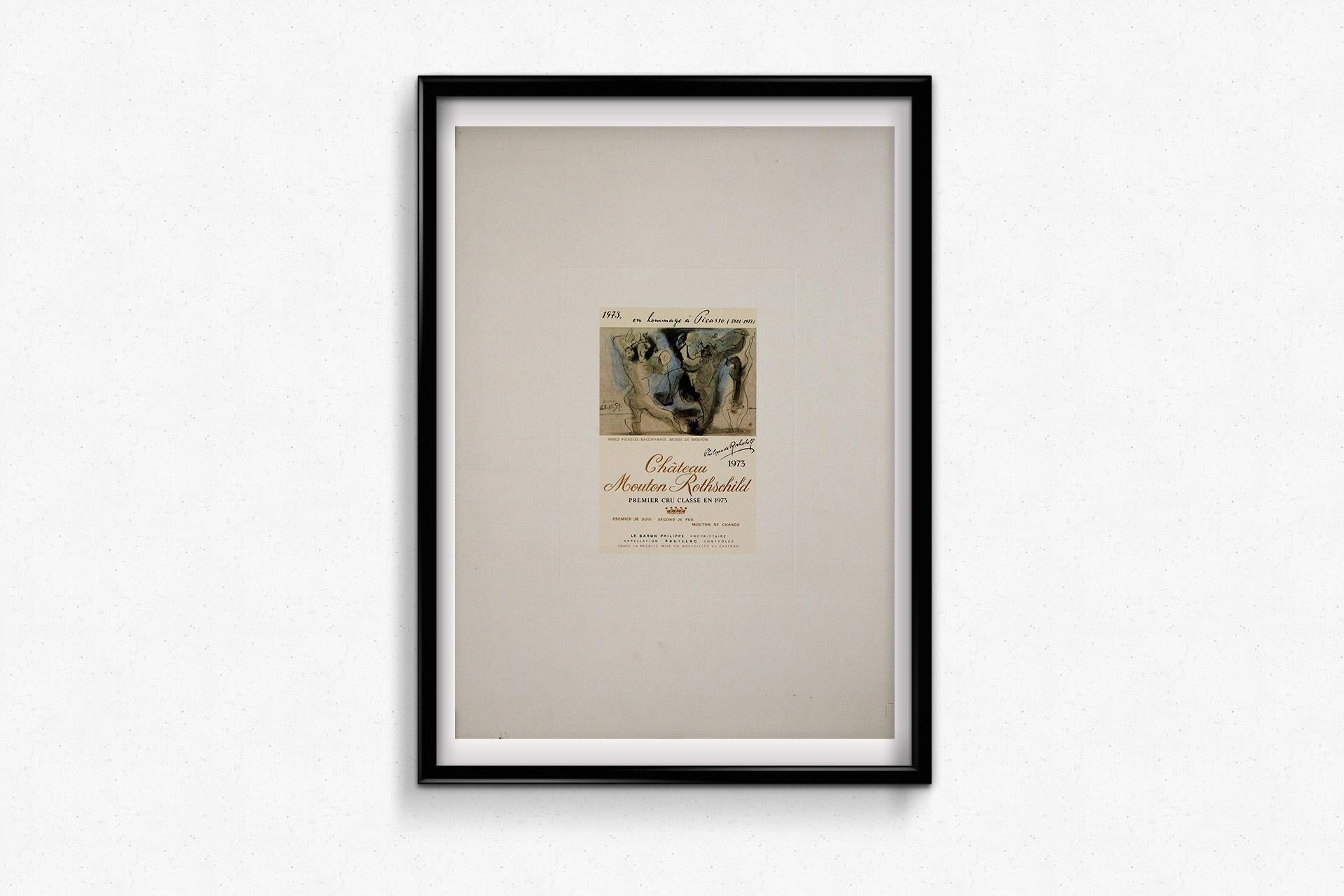 Exquisite 1973 poster Château Mouton Rothschild collaboration with Pablo Picasso For Sale 1
