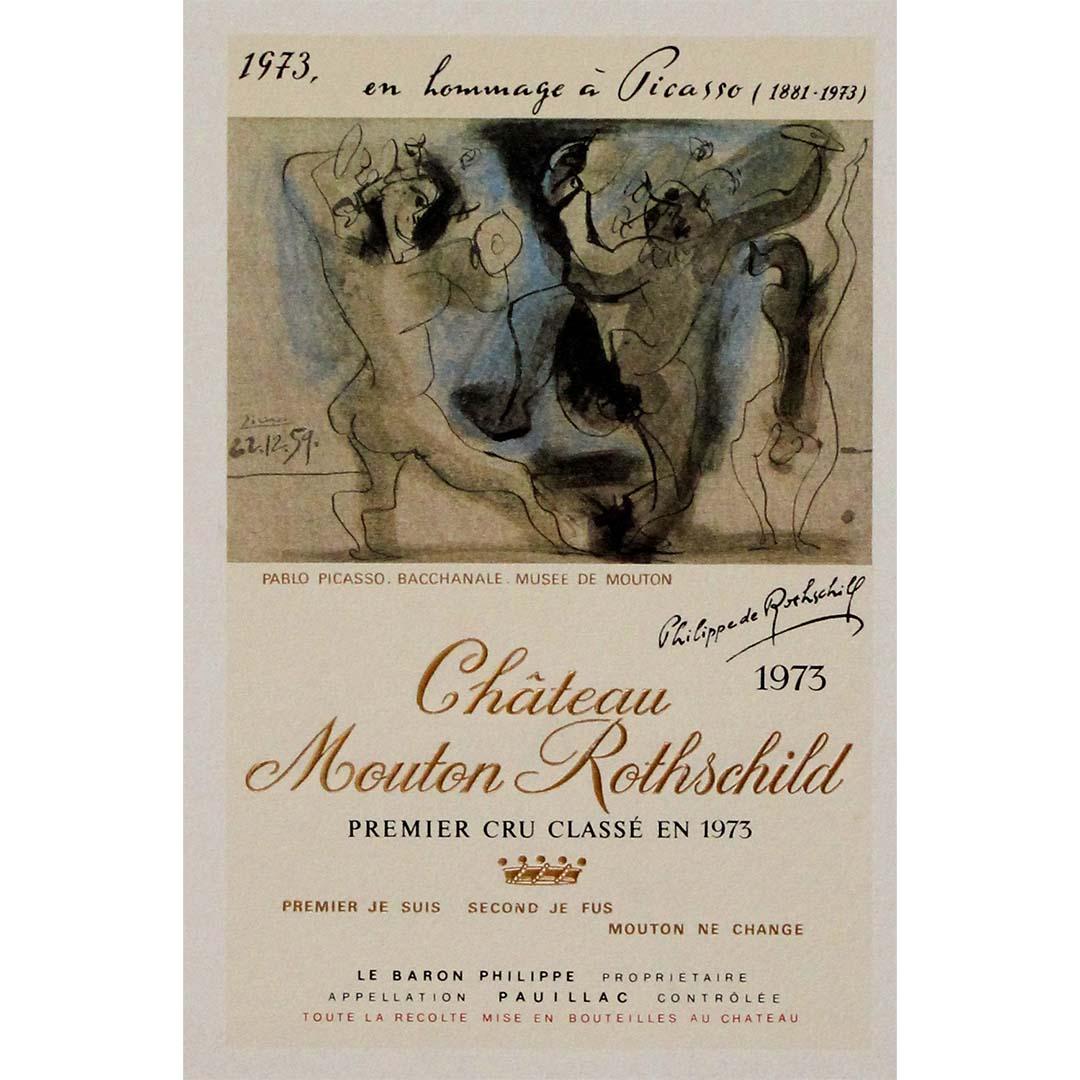 Exquisite 1973 poster Château Mouton Rothschild collaboration with Pablo Picasso For Sale 2