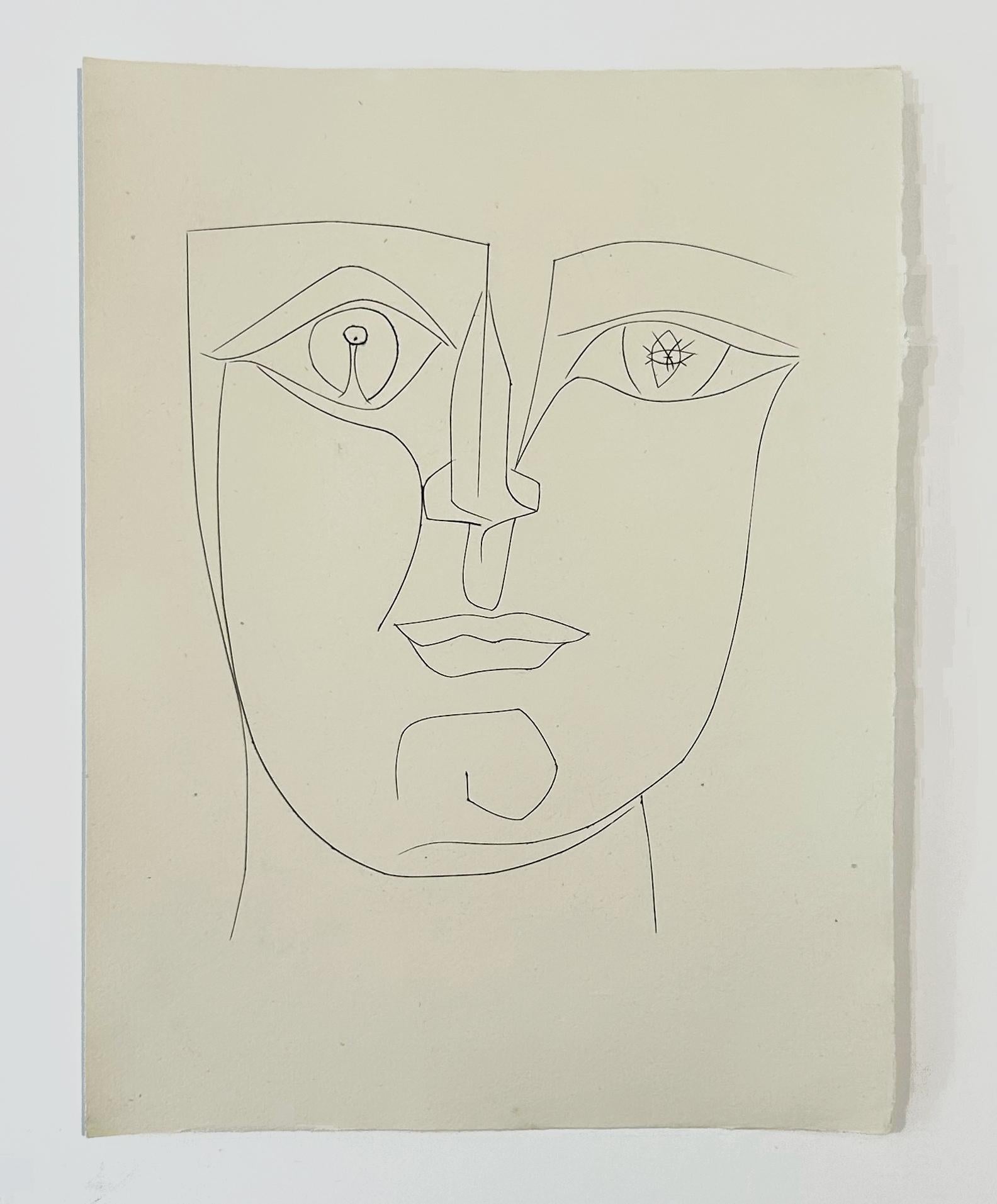 Face with Two Images in the Eyes (Plate XXXVII), de Carmen - Beige Portrait Print par Pablo Picasso