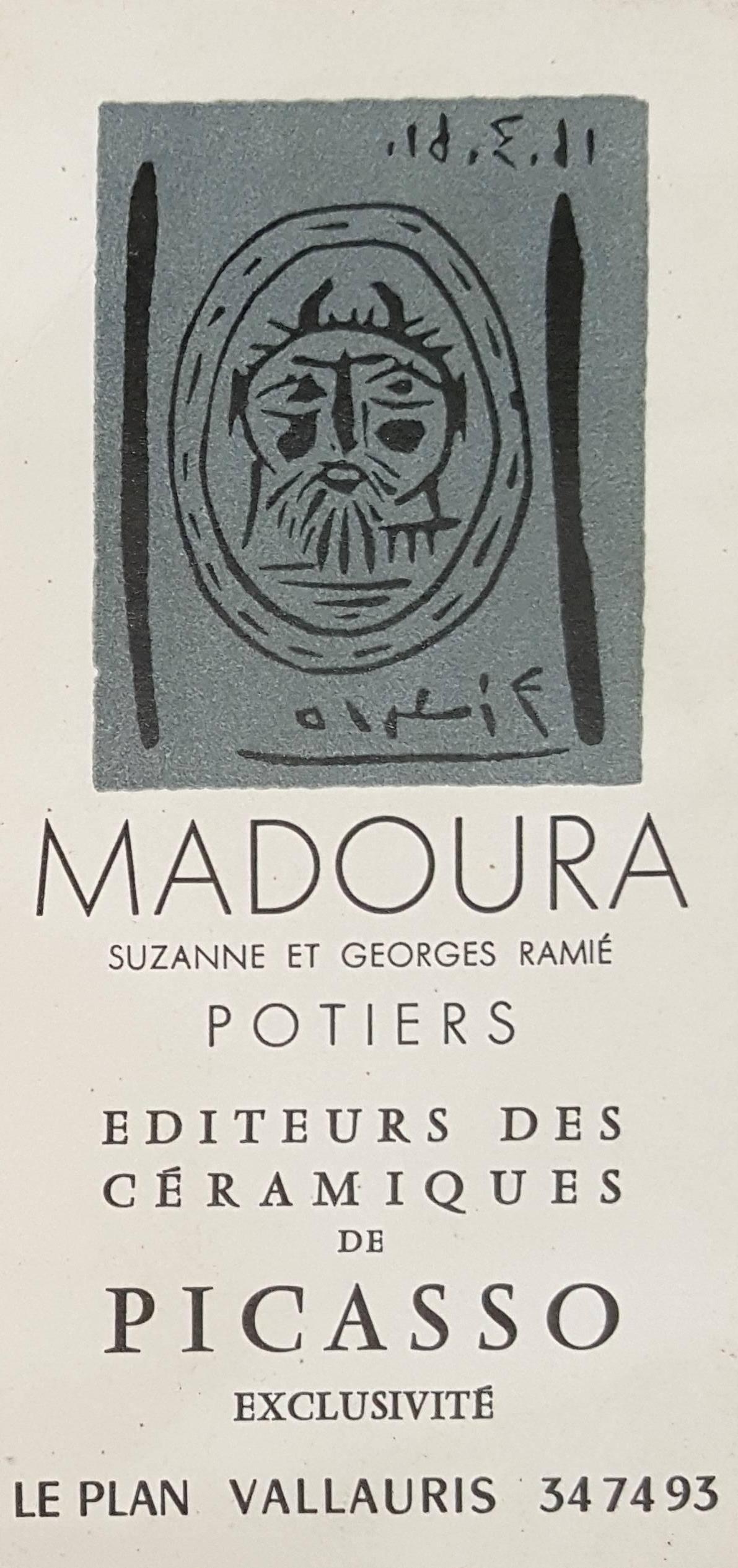 Pablo Picasso Figurative Print - Faun Head - Original linocut (invitation card for exhibition in Madoura Gallery)