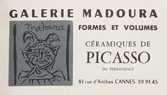 Faun Head - Original linocut (invitation card for exhibition in Madoura Gallery)