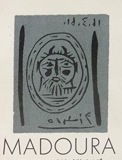 Faun Head - Original linocut (invitation card for exhibition in Madoura Gallery)