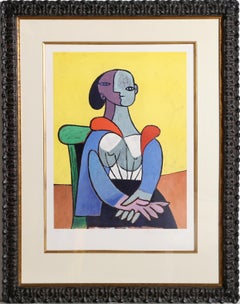 Femme A La Chaise Sur Fond Jaune, kubistische Lithographie von Pablo Picasso