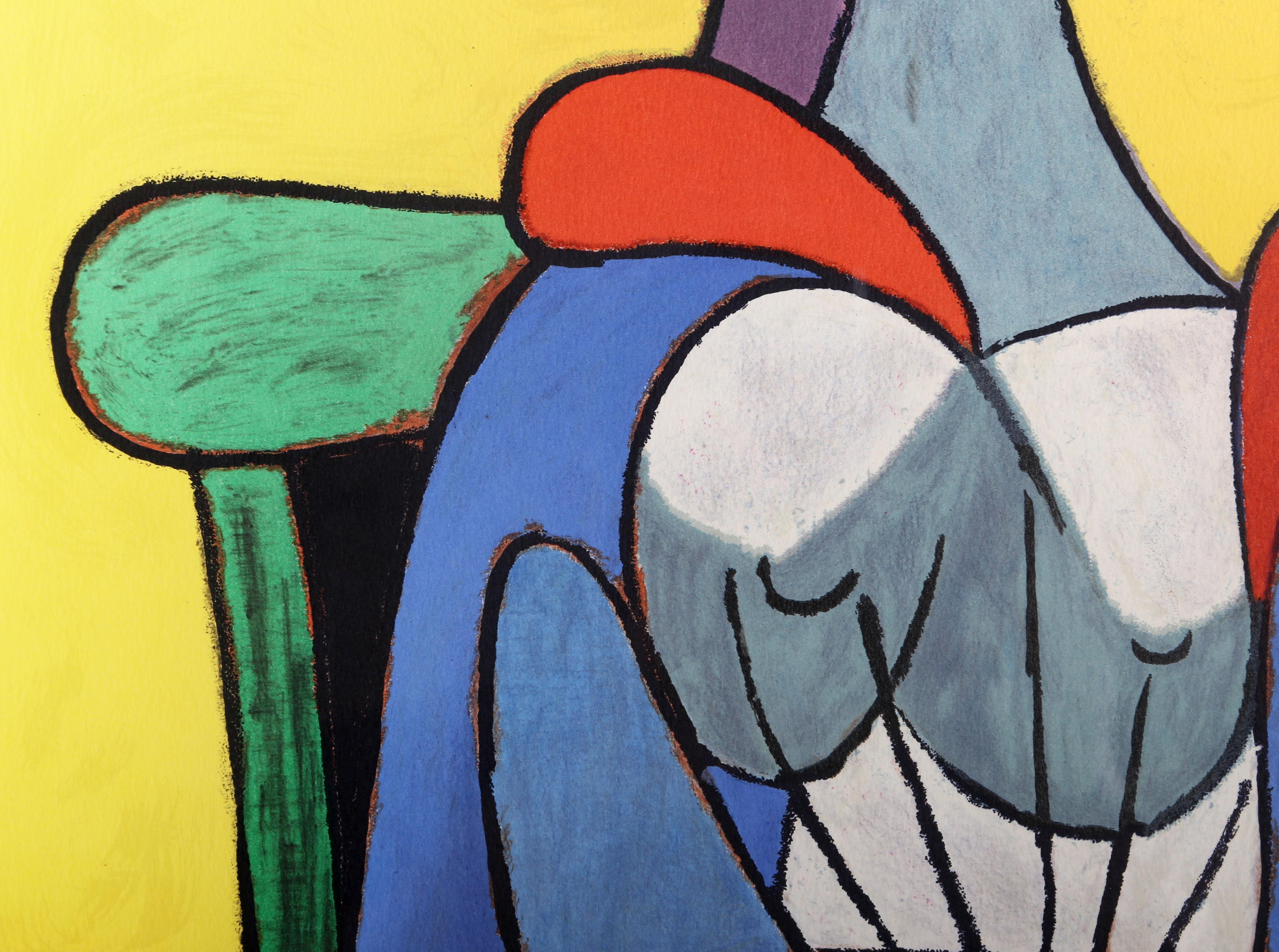 Chaise sur fond jaune, Femme à la chaise - Print de Pablo Picasso