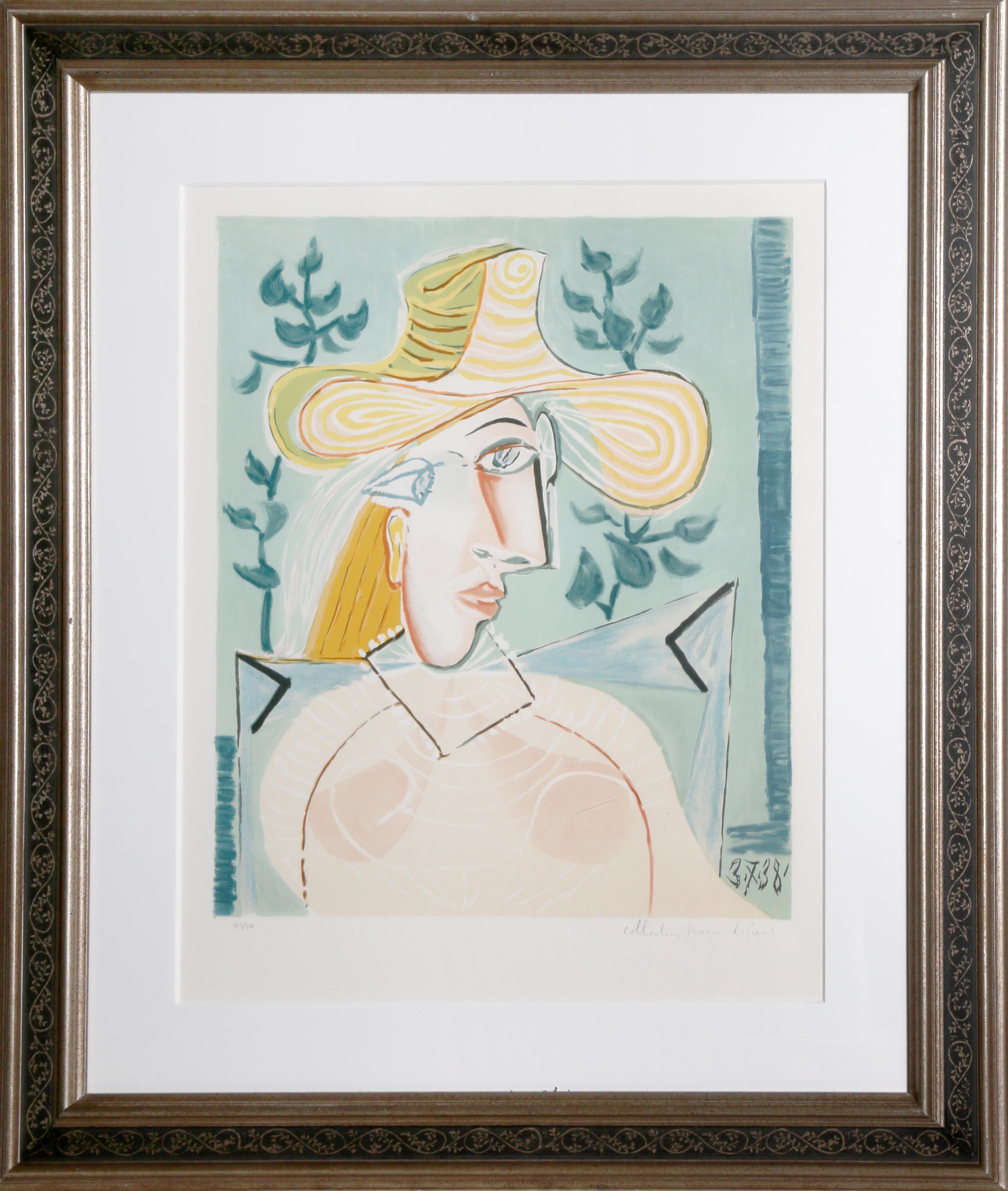 Une lithographie provenant de la Collection S de Marina Picasso d'après le tableau de Pablo Picasso "Femme à la Collerette".  La peinture originale a été achevée en 1938. Dans les années 1970, après la mort de Picasso, Marina Picasso, sa