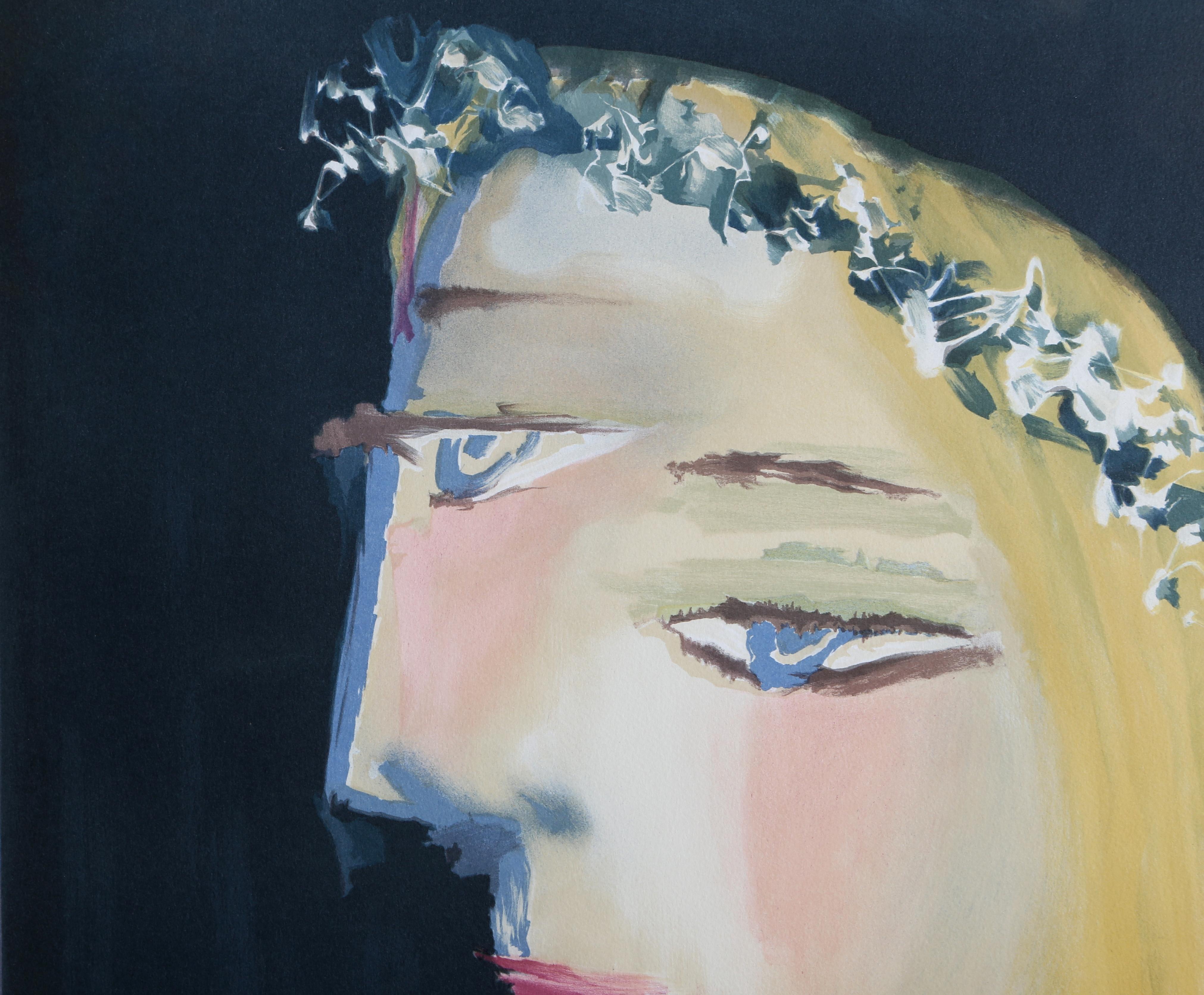 Femme a la Robe, Blanche Couronee de Fleurs - Cubist Lithograph by Pablo Picasso For Sale 1