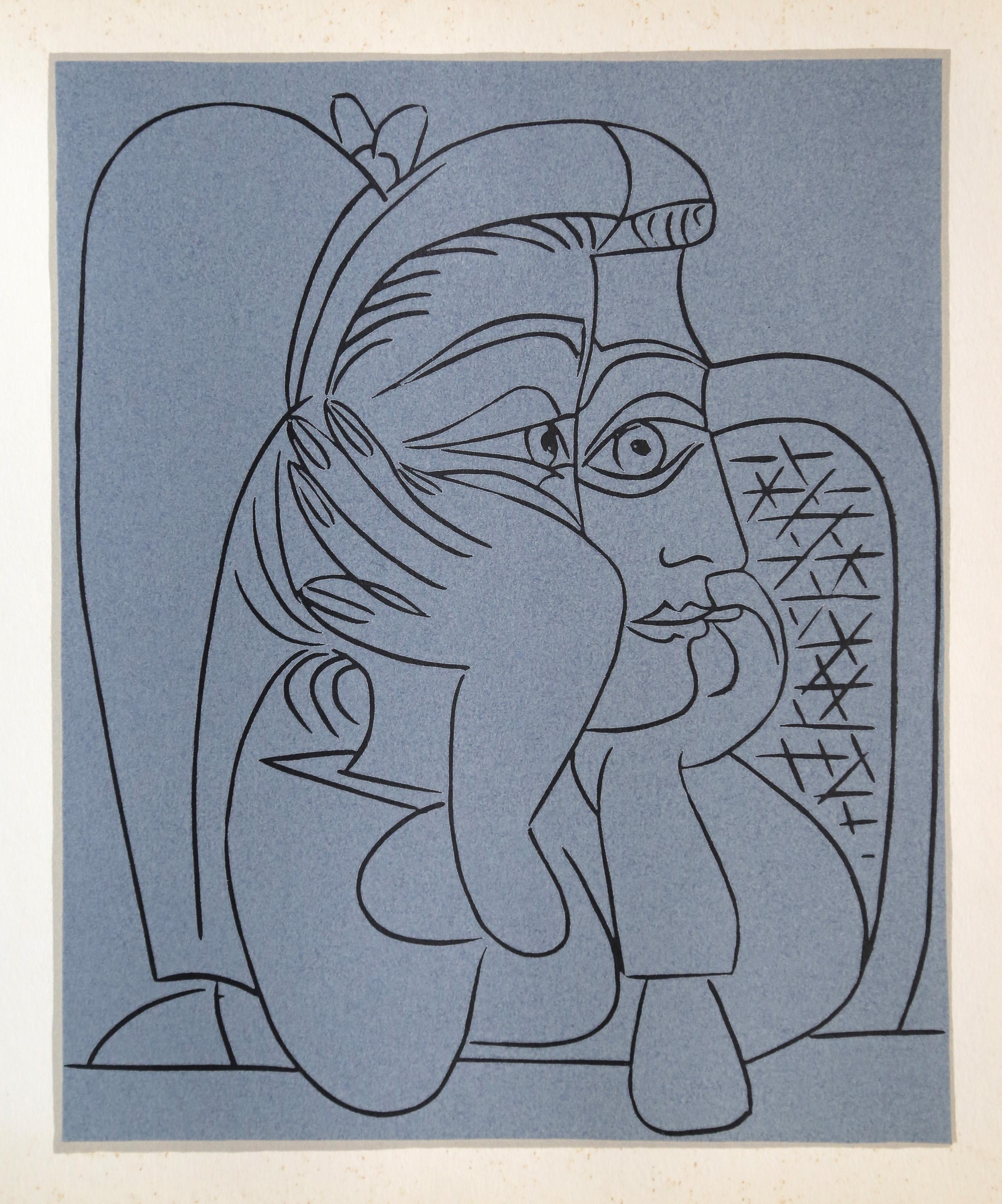 Femme Accoudee, Cubist Linocut after Pablo Picasso 1