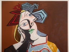 Femme Accoudée au Drapeau Bleu et Rouge, Framed Lithograph after Pablo Picasso