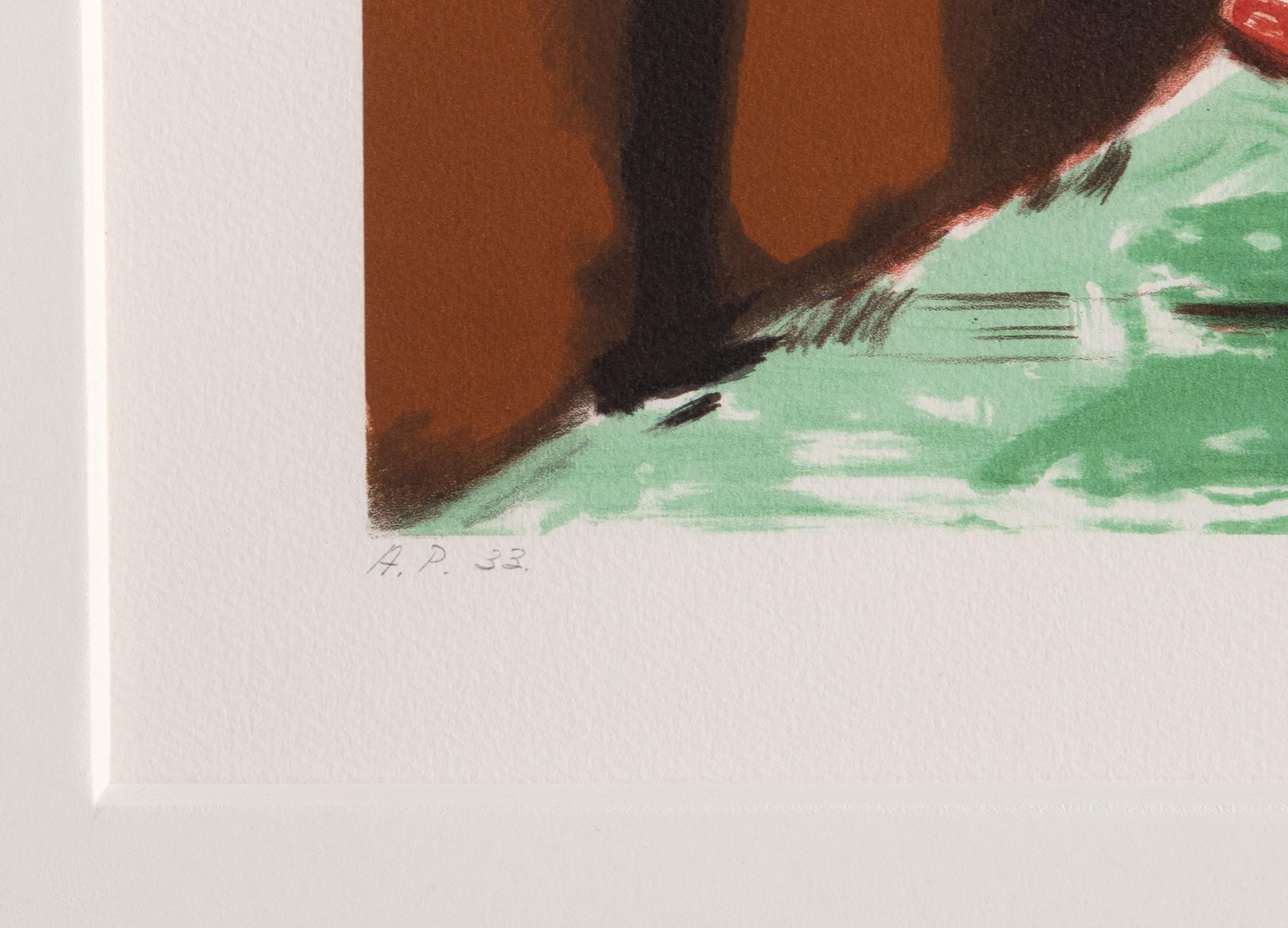 Femme Accoudée au Drapeau Bleu et Rouge, Litografia incorniciata di Pablo Picasso (after) Pablo Picasso in vendita 3