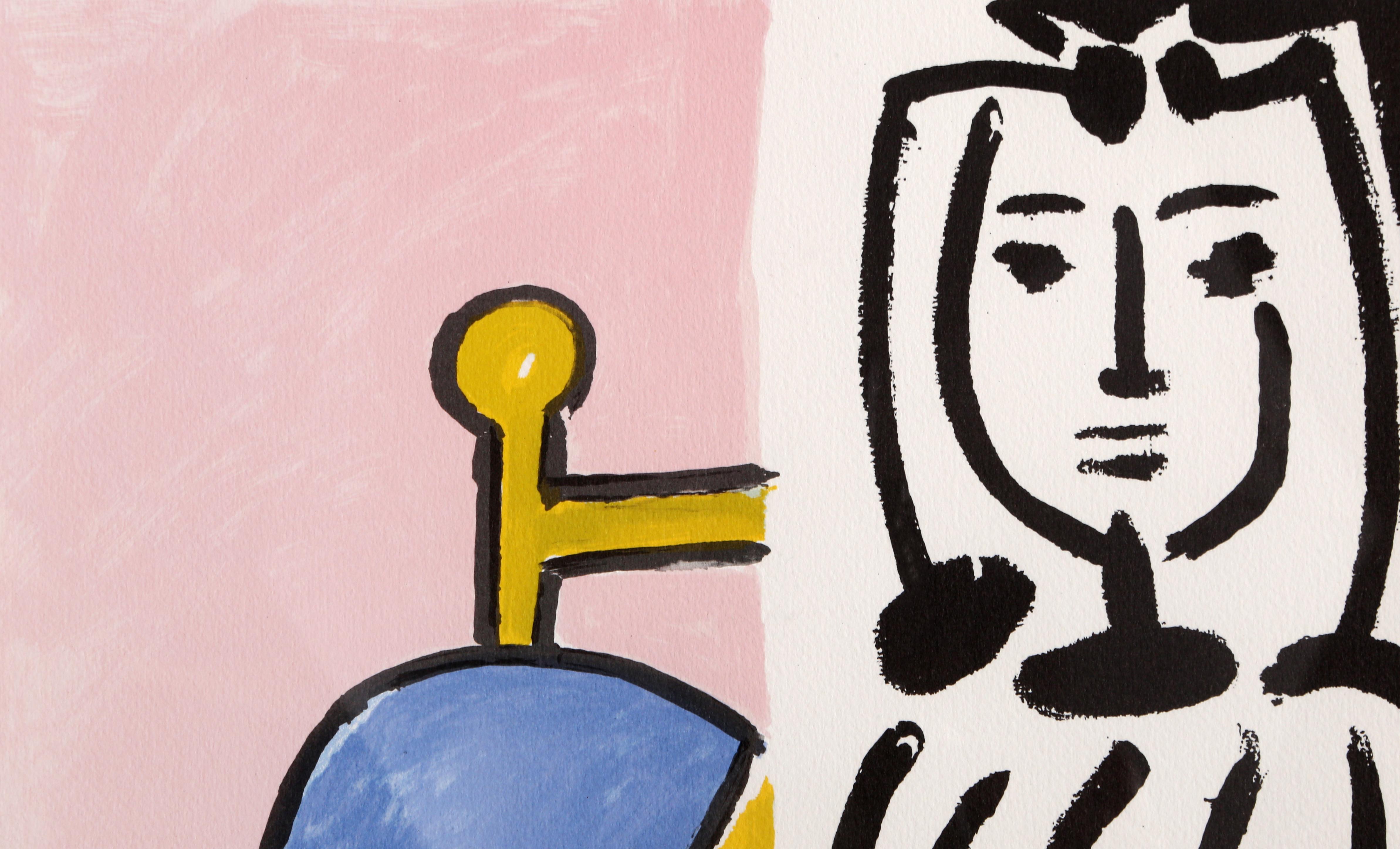 Femme Assise a la Robe Bleu, kubistische Lithographie von Pablo Picasso im Angebot 1