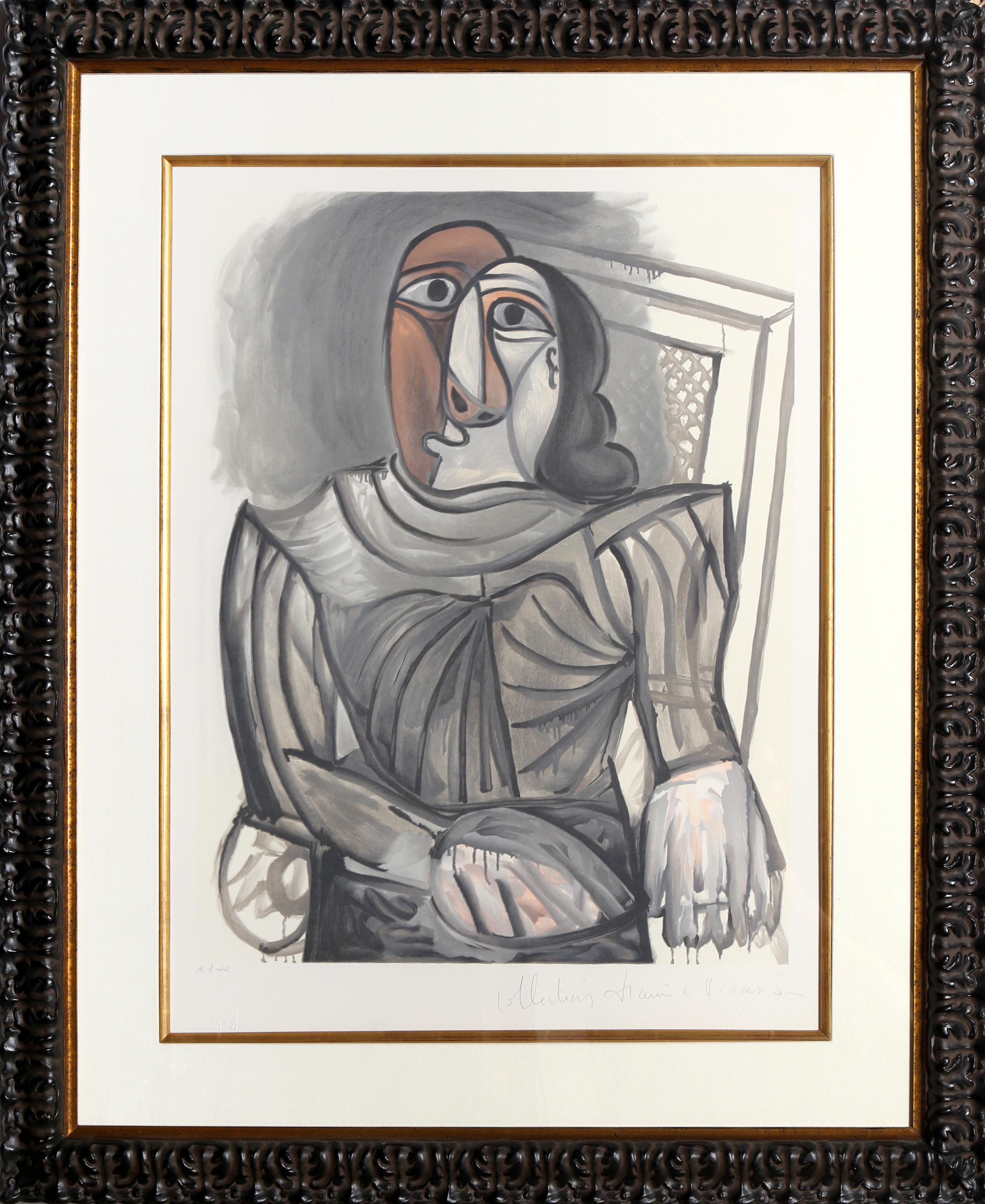 Femme Assise a la Robe Grise, Litografía cubista (after) Pablo Picasso
