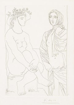 Vintage Femme assise au Chapeau et Femme debout drapée, 1934