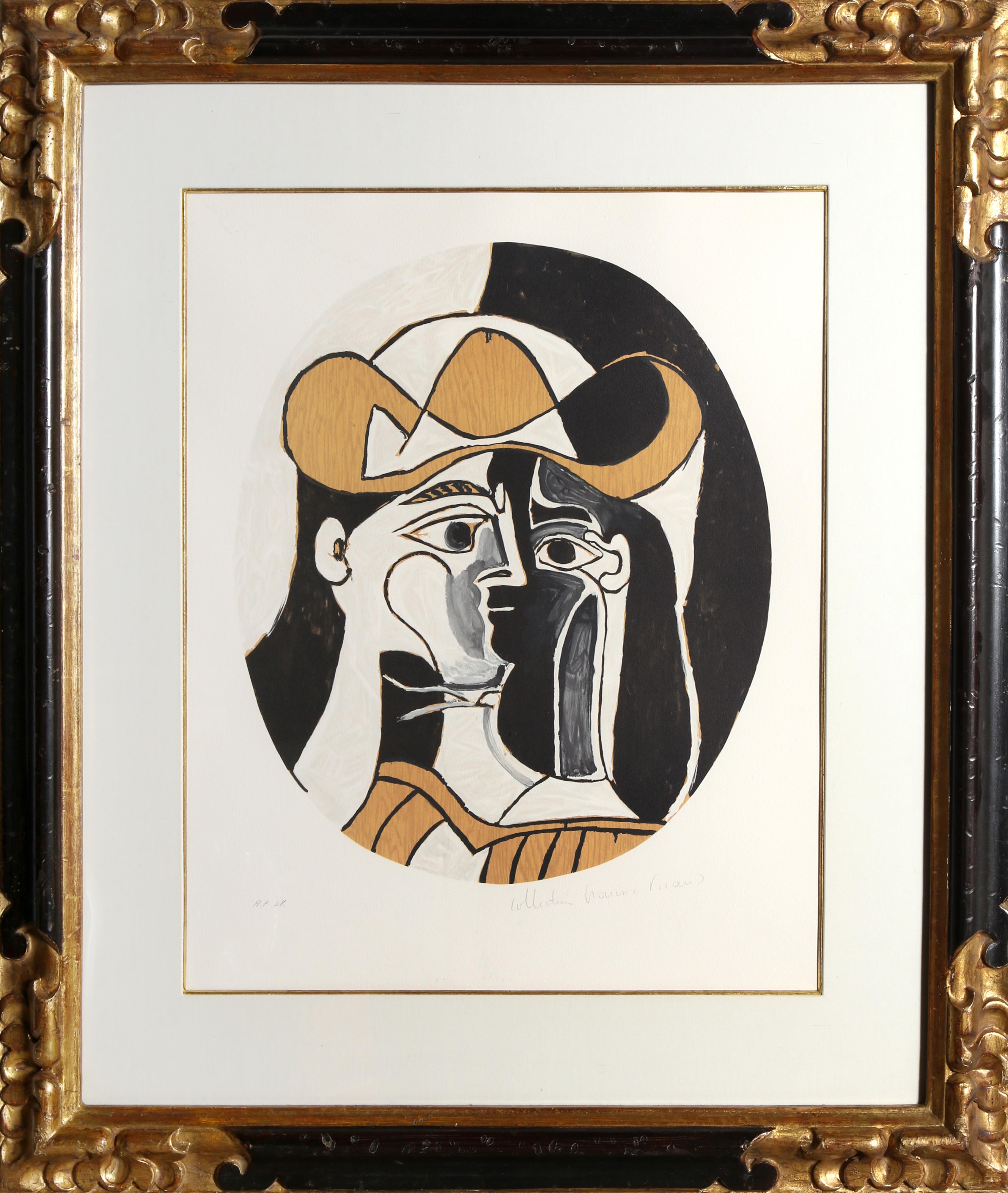 A lithograph from the Marina Picasso Estate Collection after the Pablo Picasso painting "Femme au Chapeau".  The original painting was completed in 1961. In the 1970's after Picasso's death, Marina Picasso, his granddaughter, authorized the creation