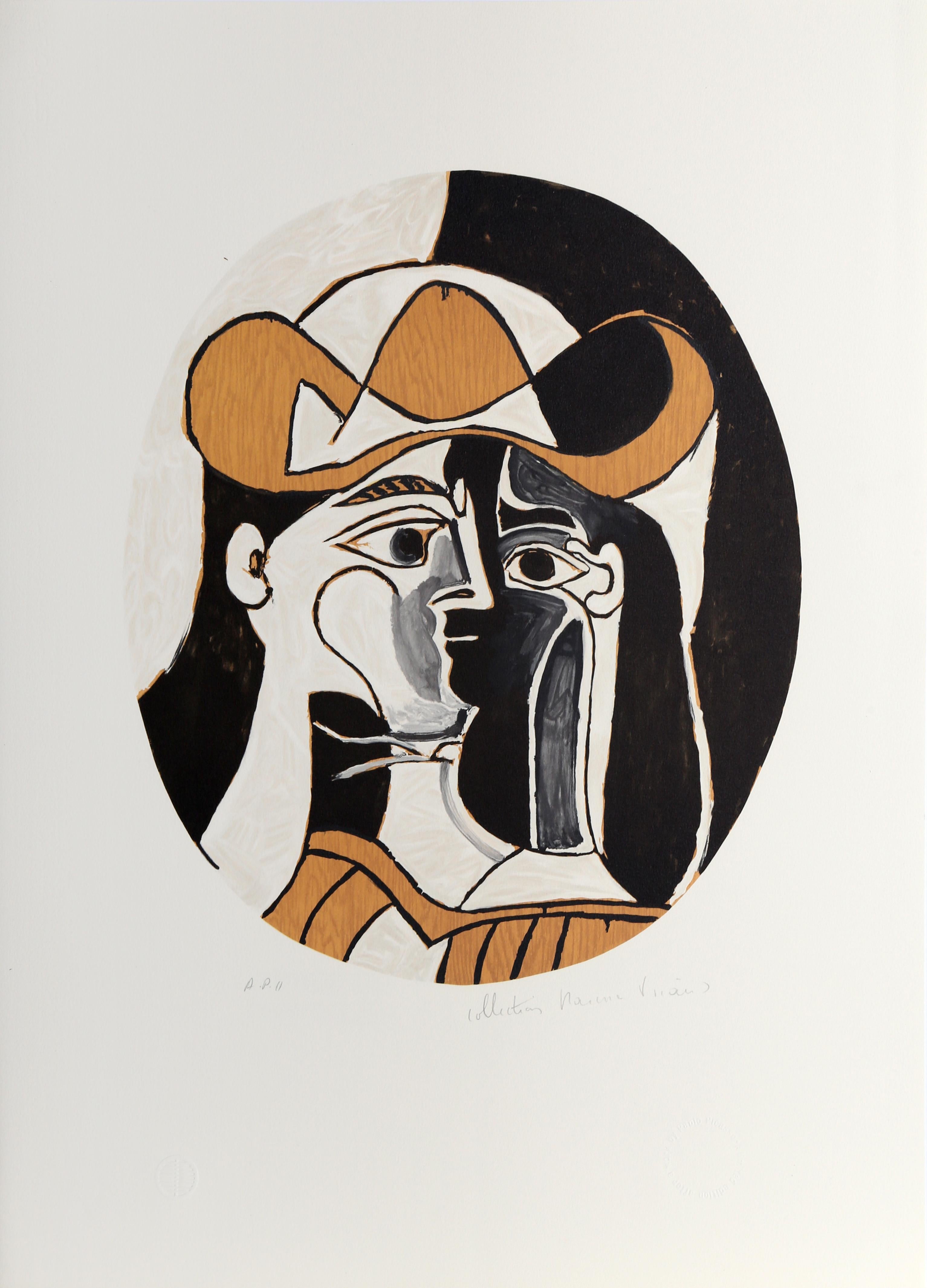 Femme au Chapeau, Cubist Lithograph Portrait After Pablo Picasso