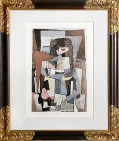 Vintage Femme au Corset Tesant un Livre, Cubist Lithograph by Pablo Picasso