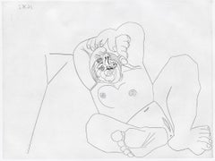 Femme au grand nez, en raccourci, sur un lit - Pablo Picasso, Modern Art, Nude
