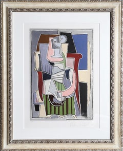 Femme au Tablier Rayer Vert, kubistische Lithographie von Pablo Picasso, Femme au Tablier