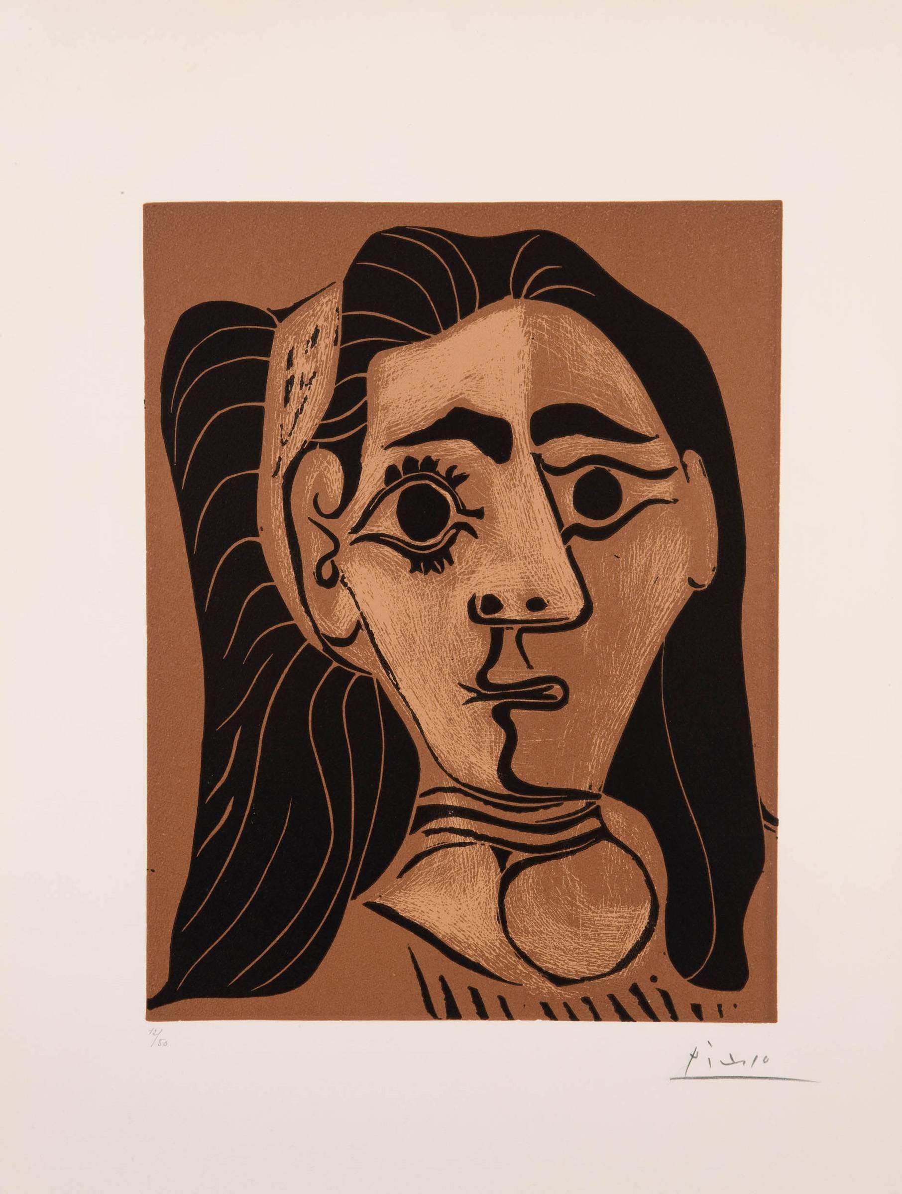 Pablo Picasso Portrait Print - Femme aux cheveux flous [Jacqueline au bandeau II]