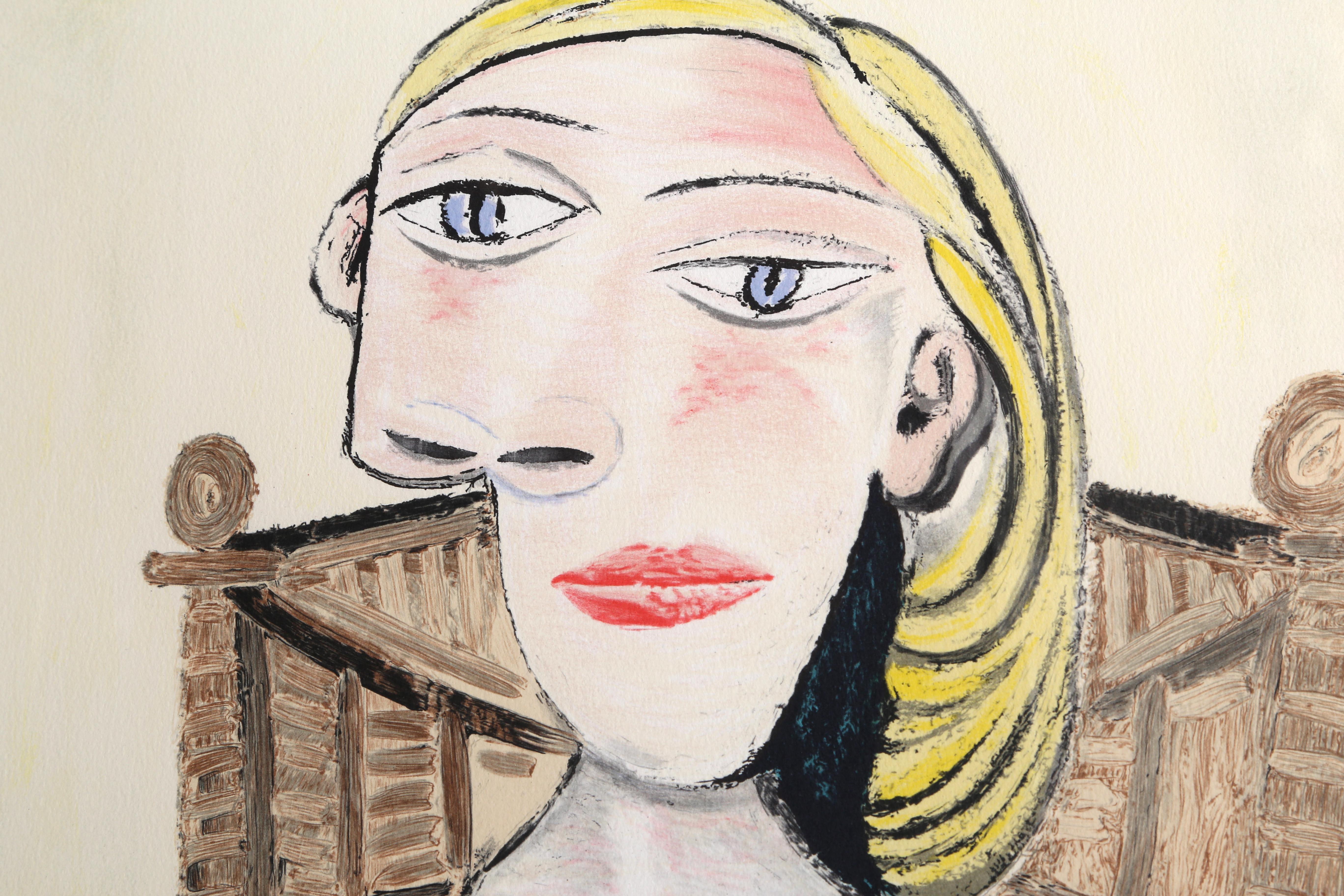 Femme Blonde Au Fauteuil D’Osier, Cubist Lithograph by Pablo Picasso For Sale 1