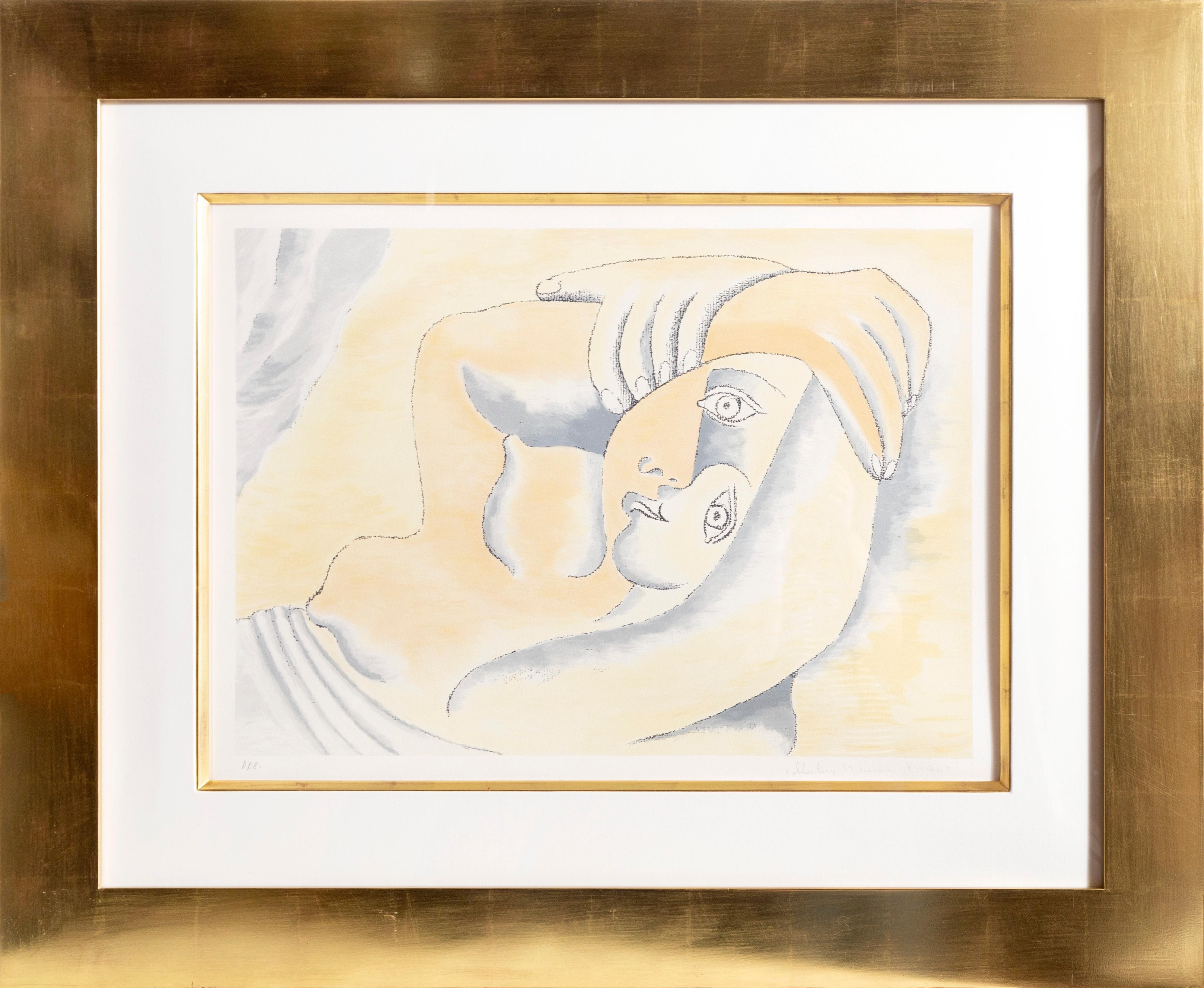 A lithograph from the Marina Picasso Estate Collection after the Pablo Picasso painting "Femme Couchee". The original painting was completed in 1929. In the 1970's after Picasso's death, Marina Picasso, his granddaughter, authorized the creation of
