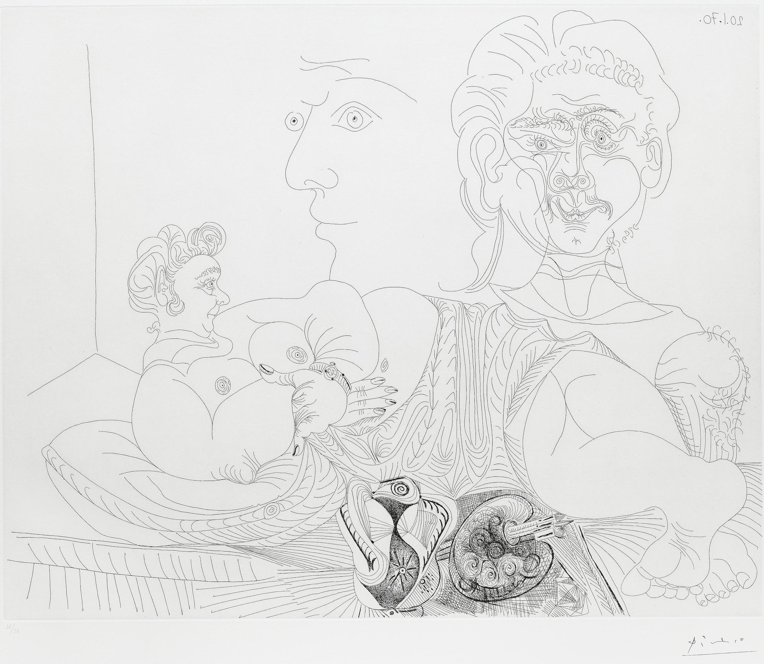 Nude Print Pablo Picasso - Femme Couchée et Deux Visages