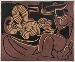 Femme couchée et homme à la guitare, from suite Pablo Picasso-Grabados al Linóle