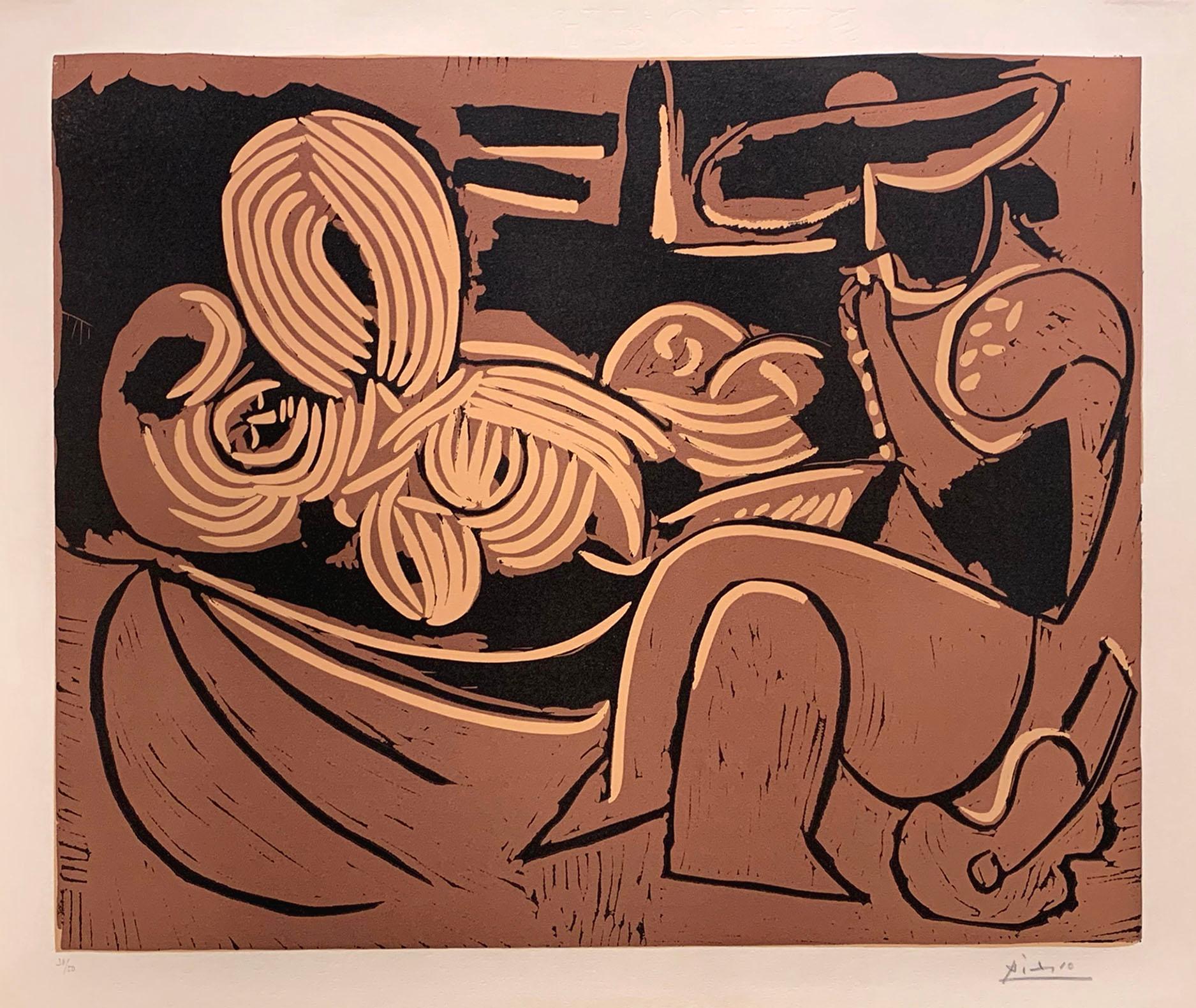 Pablo Picasso Figurative Print - Femme couchée et homme à la guitare (Woman Lying Down and Man with a Guitar)