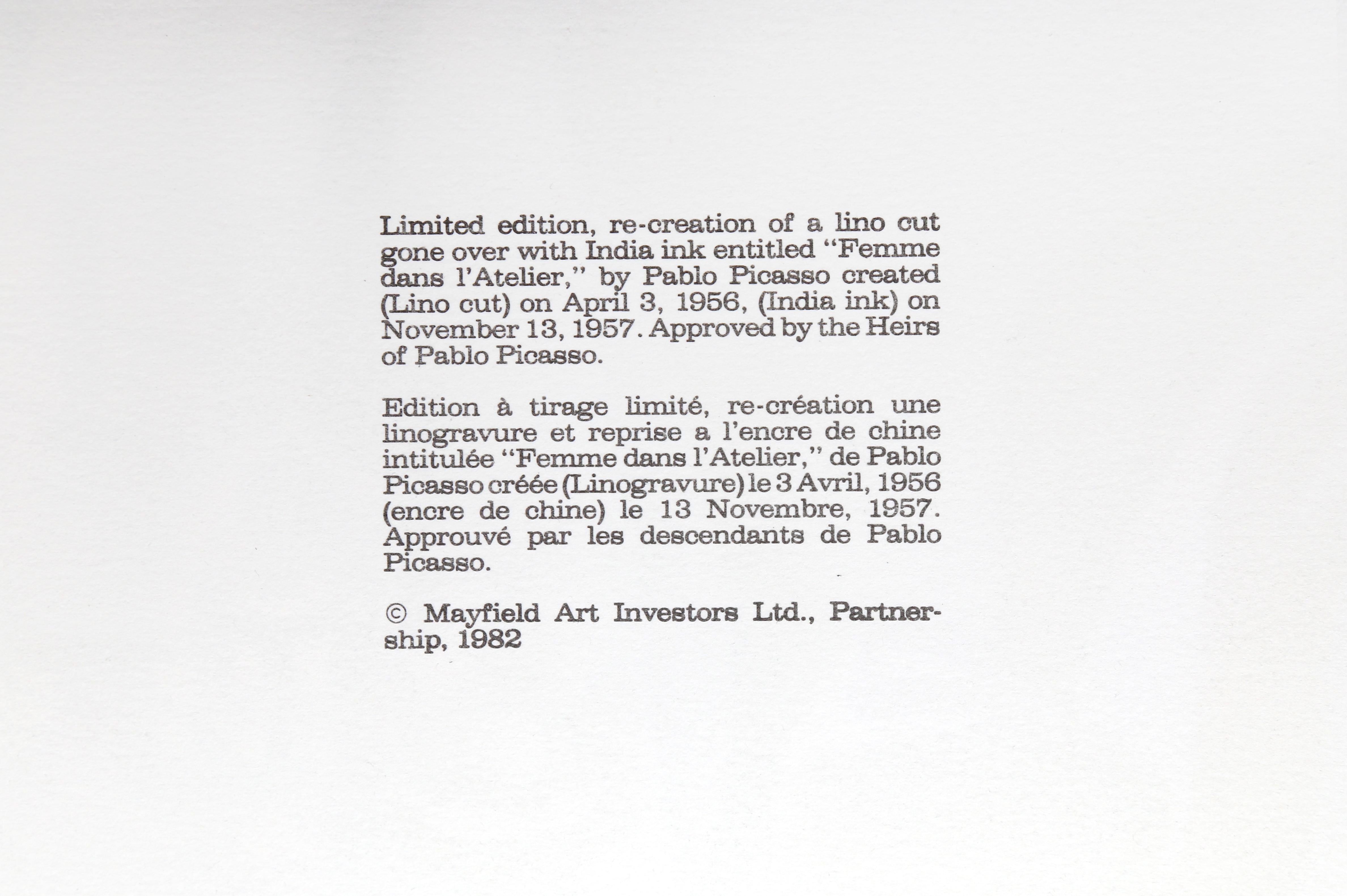 Femme Dans L'Atelier, Cubist Lithograph by Pablo Picasso For Sale 4