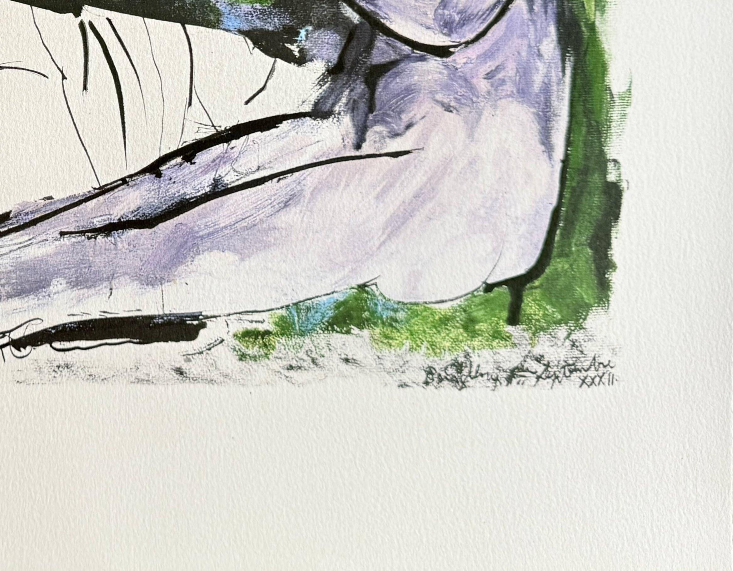 Femme nue couchée et joueur de flûte For Sale 1