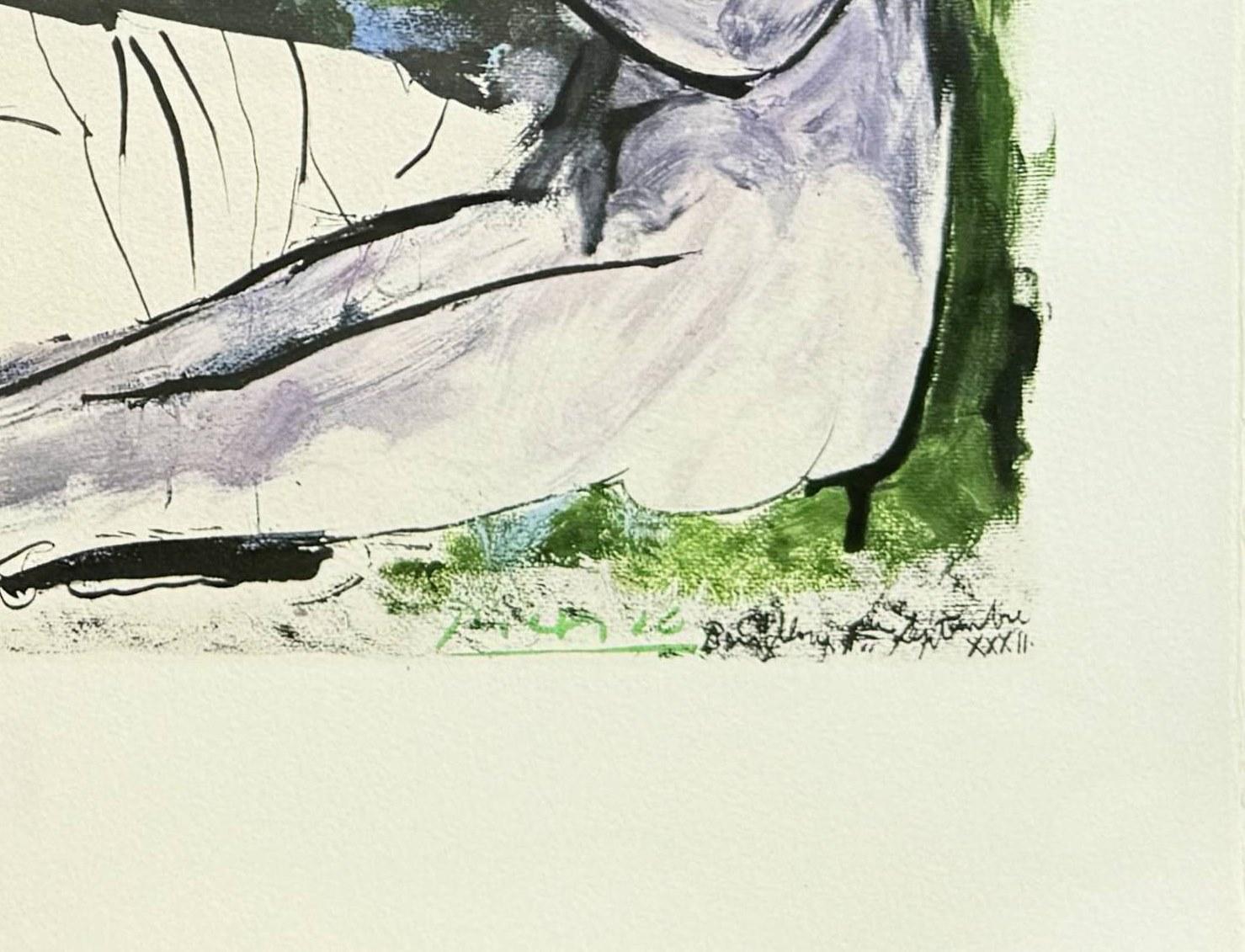 Femme nue couchée et joueur de flûte For Sale 1