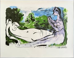 Femme nue couchée et joueur de flûte