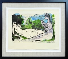 Femme nue couchée et joueur de flûte