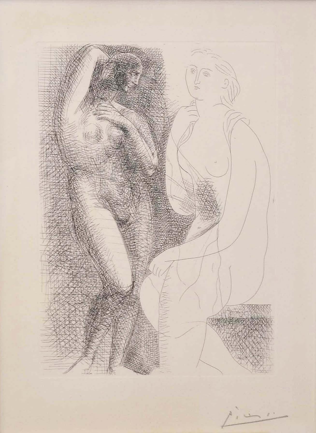 Pablo Picasso Nude Print - Femme Nue Devant Une Statue 