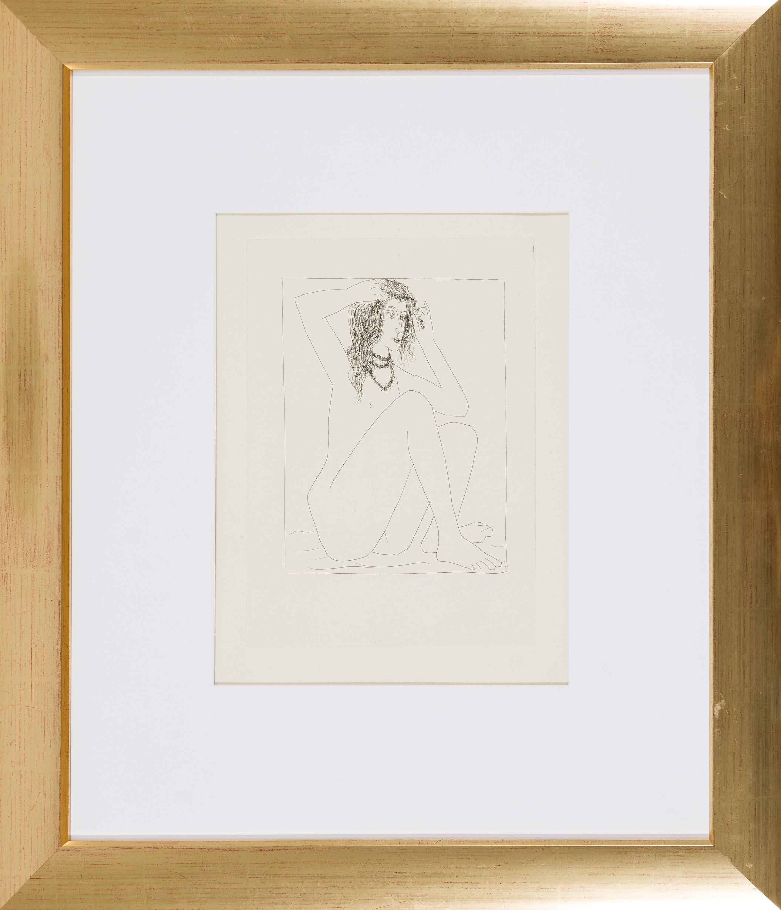 Femme nue se couronnant de fleurs - Modern Print by Pablo Picasso