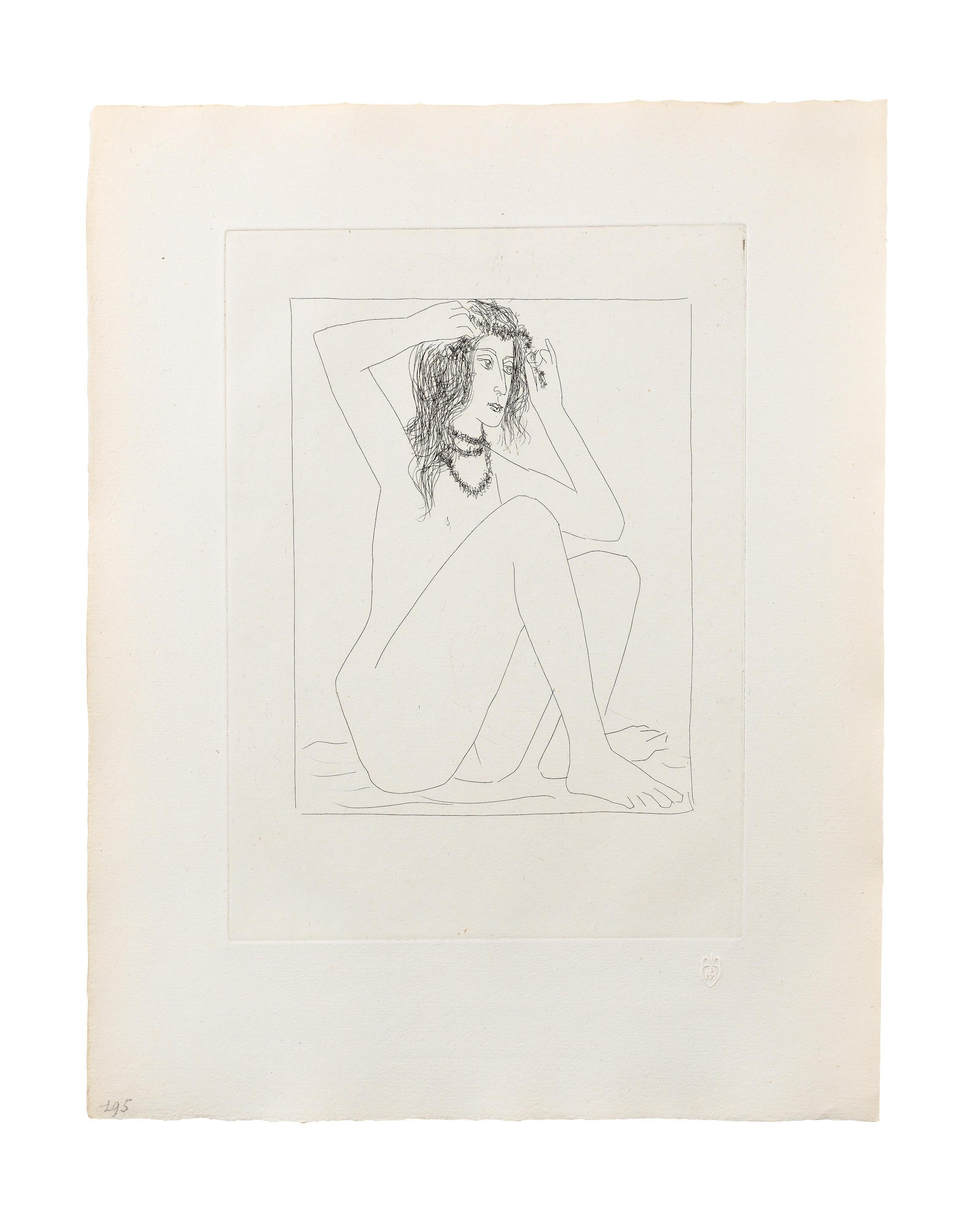 Femme nue se couronnant de fleurs - Print by Pablo Picasso
