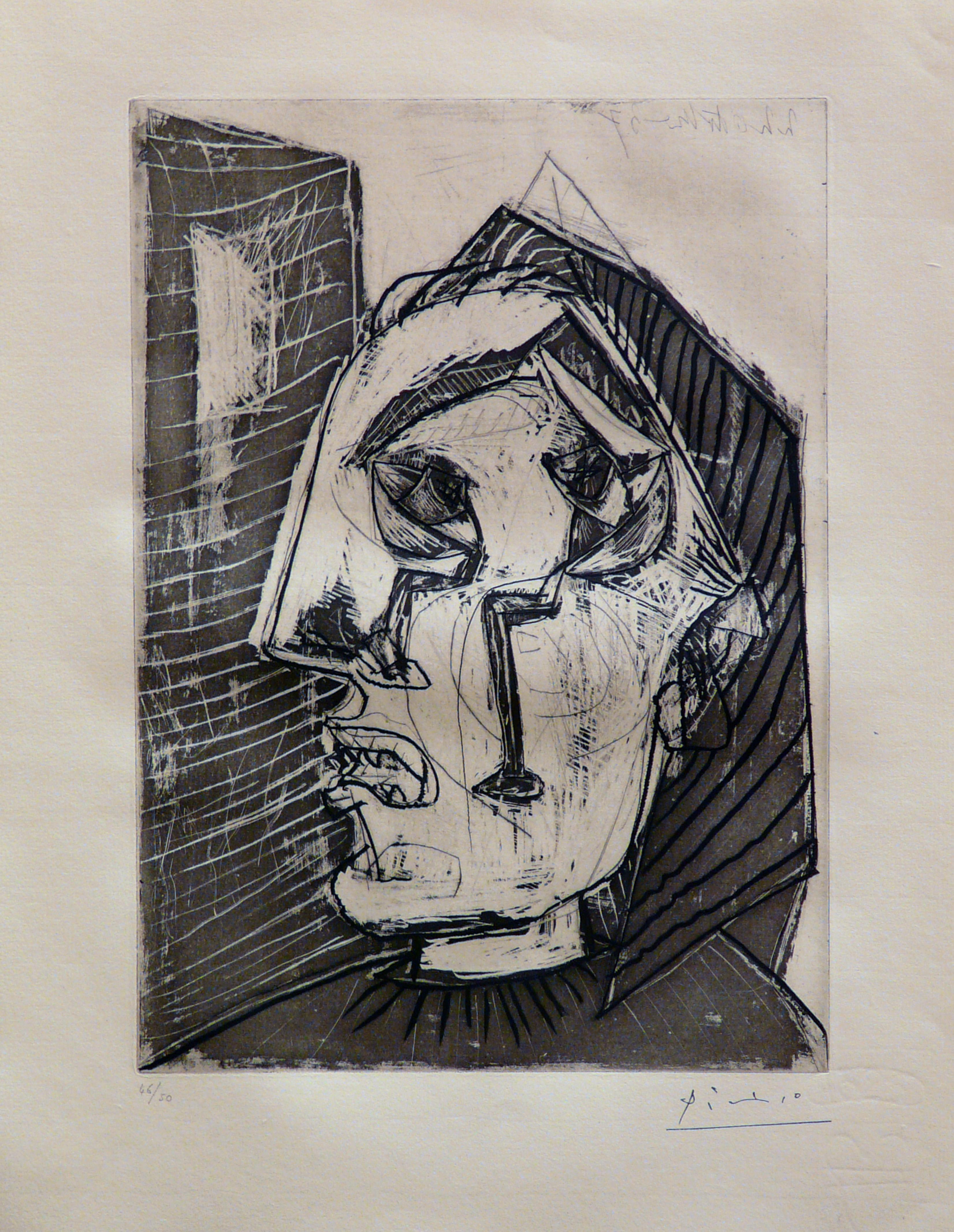 Pablo Picasso Portrait Print – Femme qui pleure devant un Mur (Bloch 302)