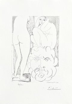 Picasso, Femme Songeuse et Inquiète dans L'Atelier de Sculpture (nach)