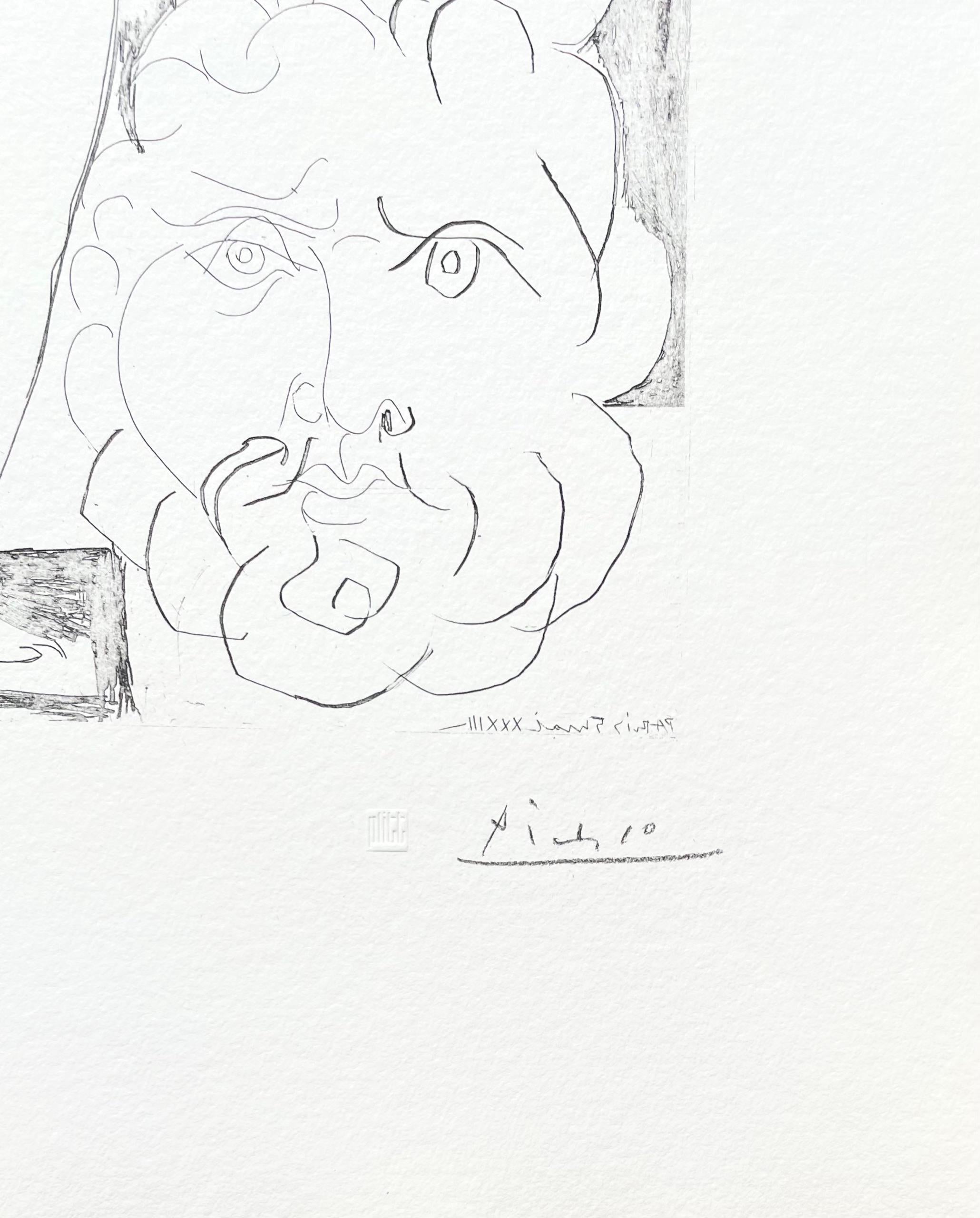 Picasso, Femme Songeuse et Inquiète dans L'Atelier de Sculpture (nach) (Kubismus), Print, von Pablo Picasso