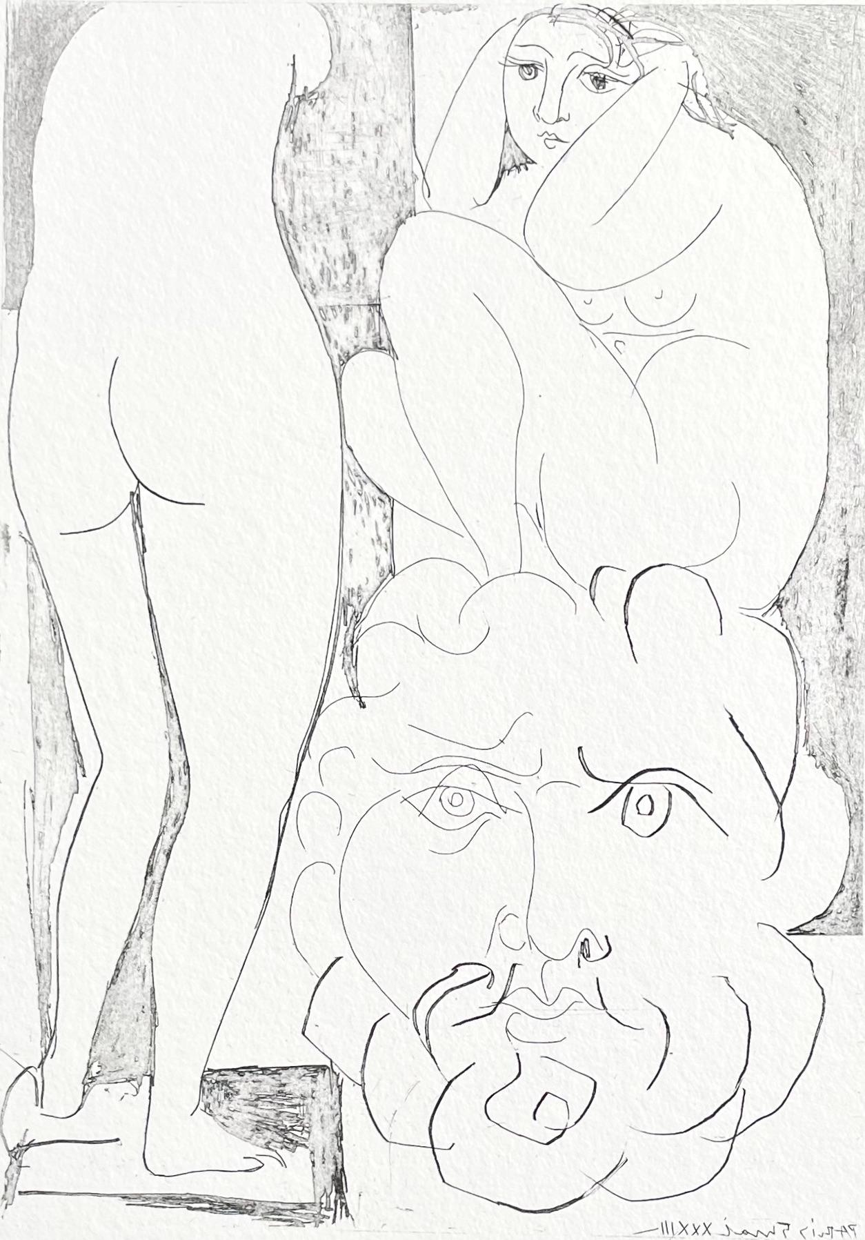 Pablo Picasso Nude Print - Picasso, Femme Songeuse et Inquiète dans L'atelier de Sculpture (after)