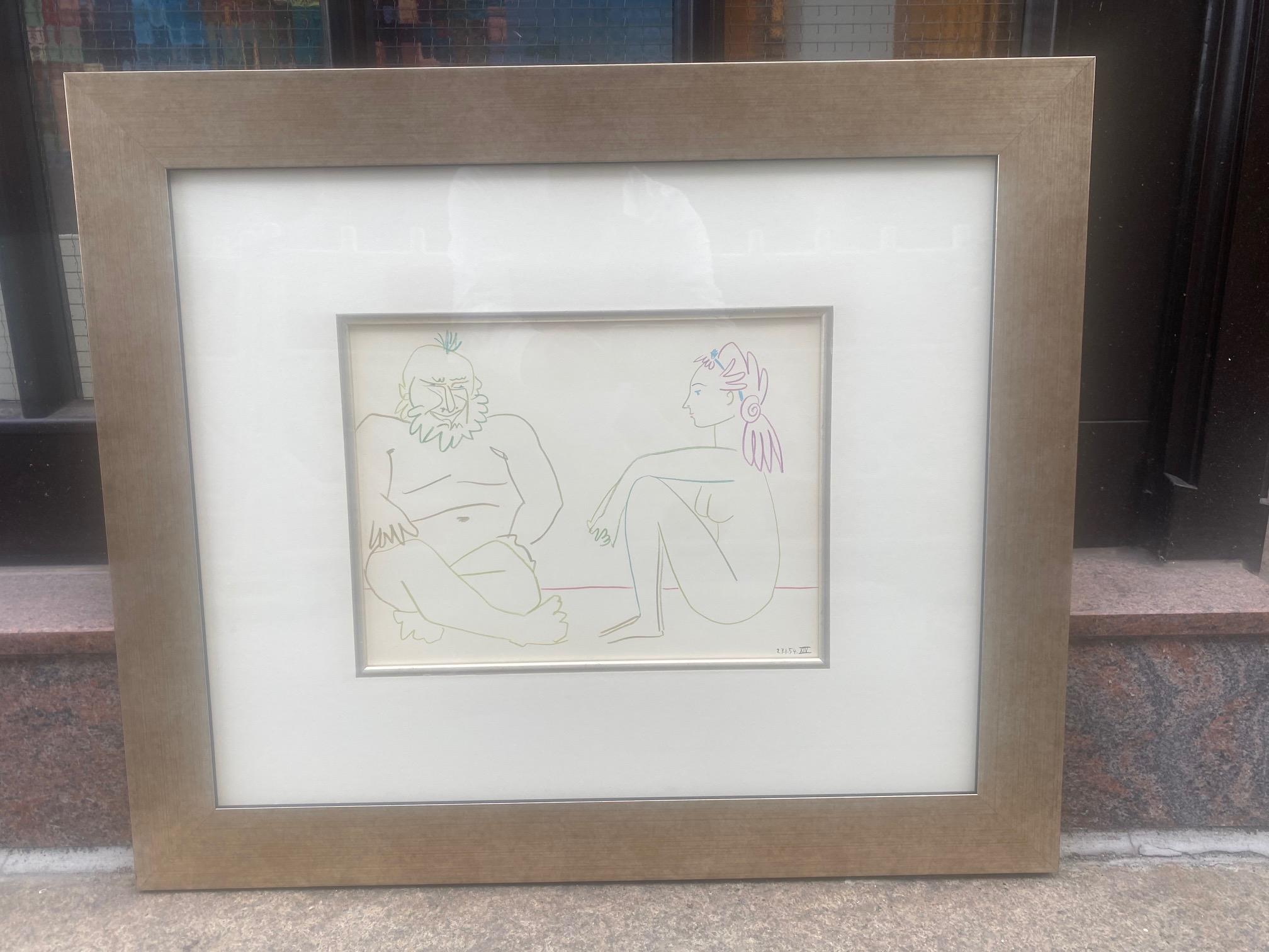 Figur with Female Nude- lithograph by Pablo Picasso from Verve Series from 1954 For Sale 3
